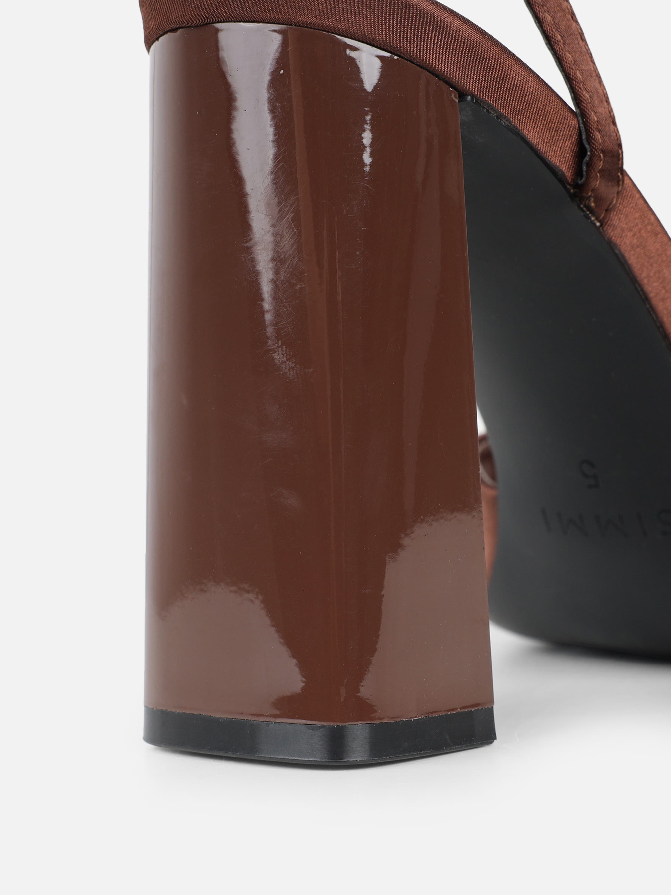 Jeena Chocolate Satin Block Heeled Sandals | SIMMI London
