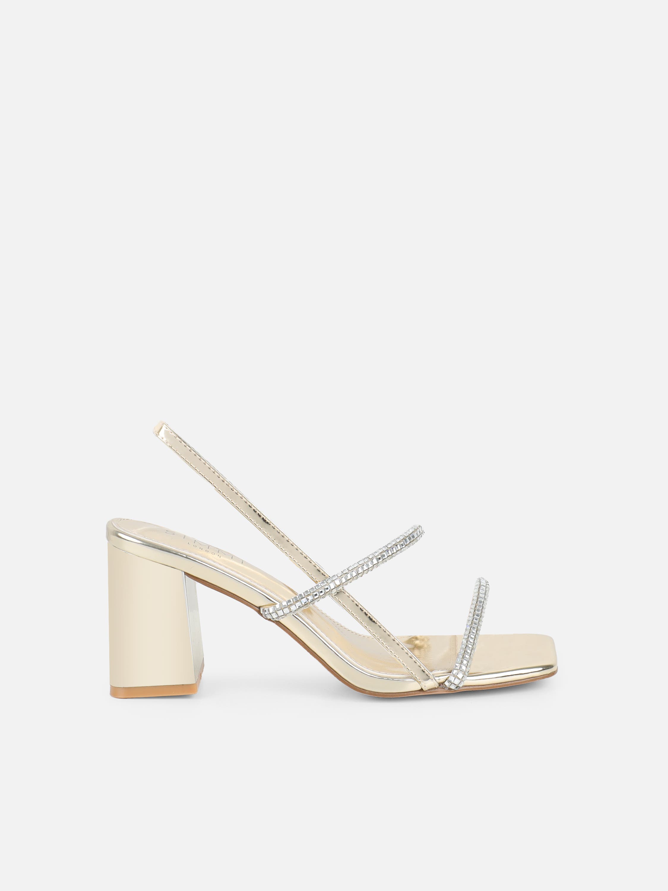 Mayaa Gold Mirror Diamante Slingback Block Heeled Sandals | SIMMI London