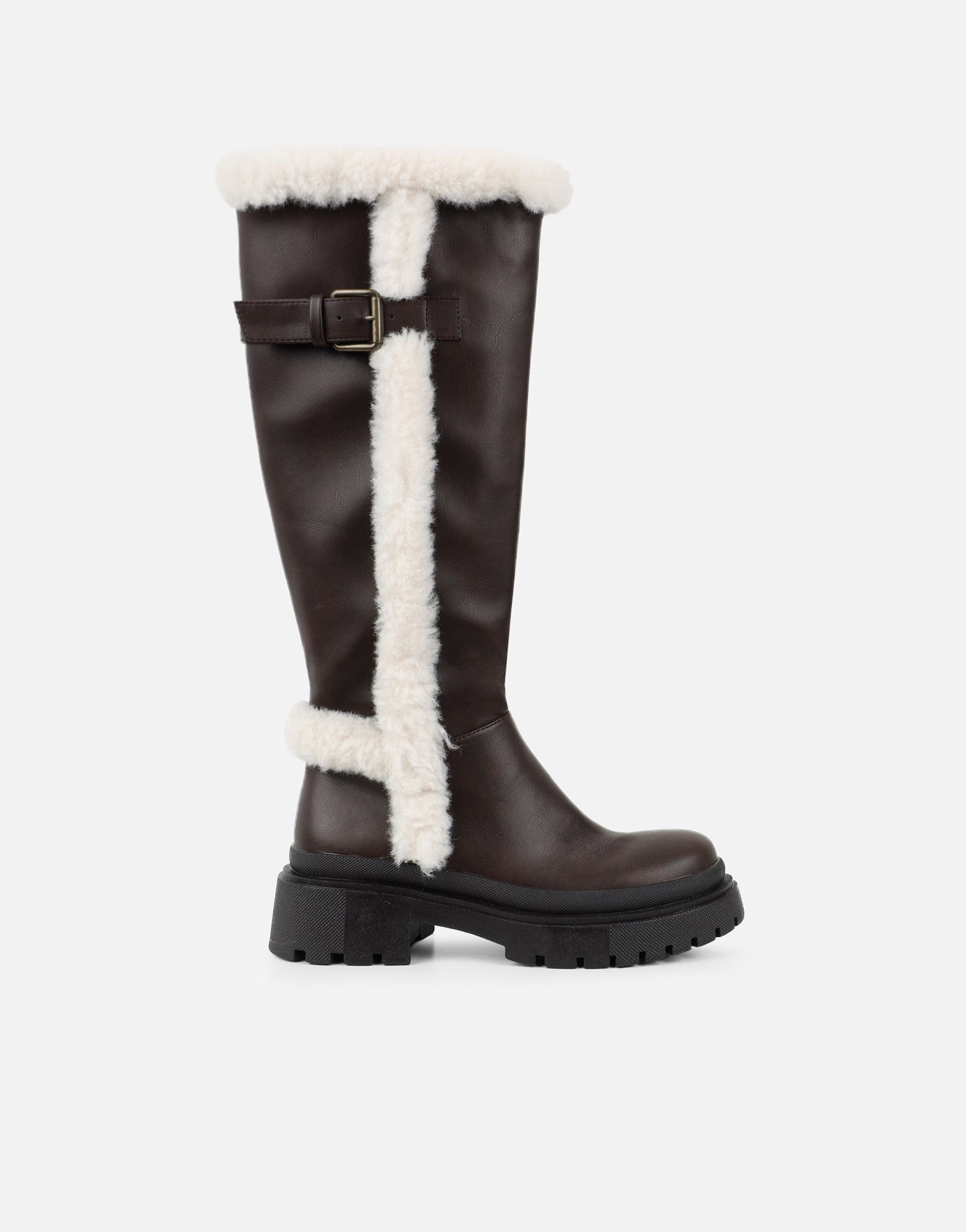 Earhart Brown Faux Fur Detail Chunky Boots | SIMMI London