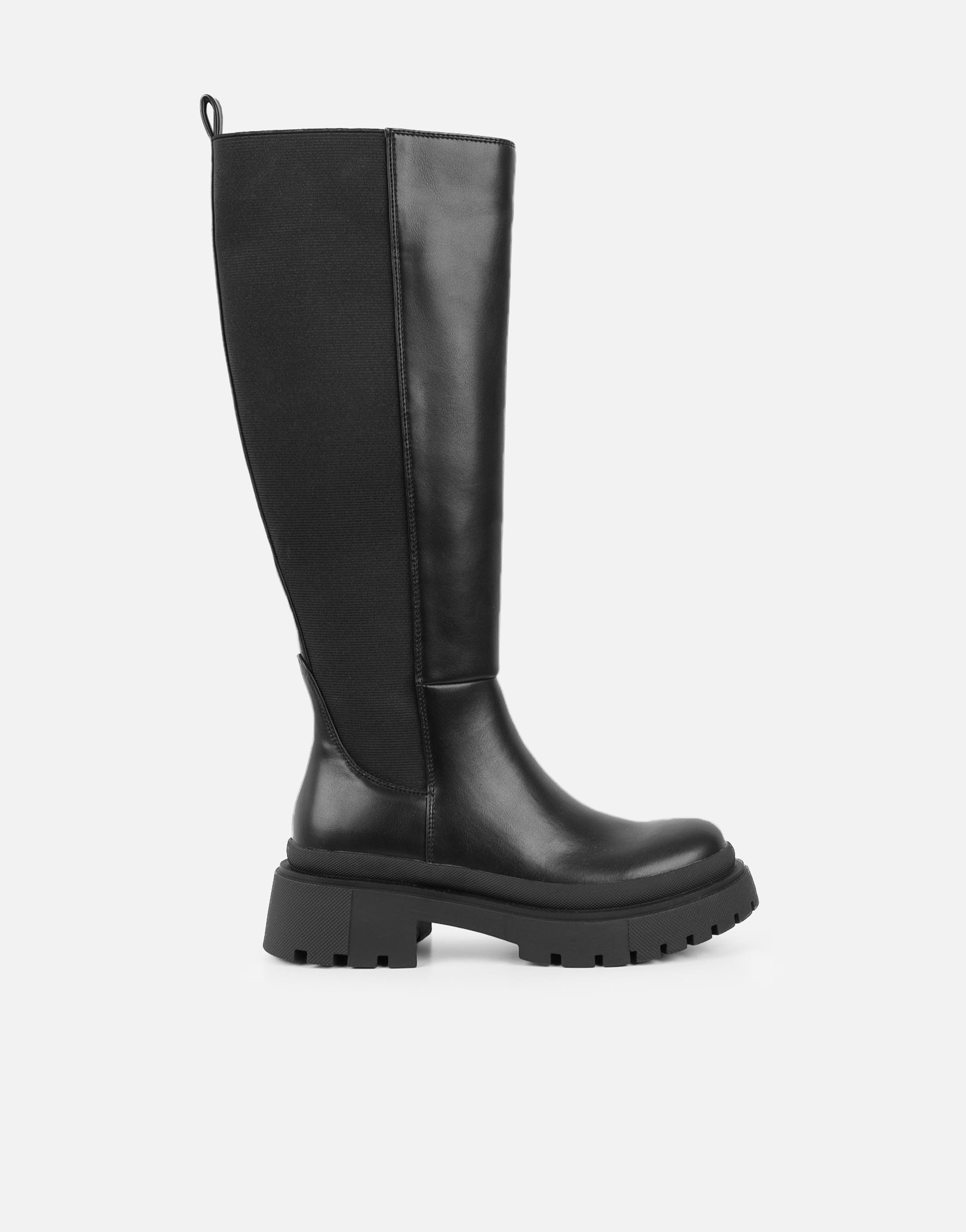 Remus Black Knee High Sock Chunky Boots | SIMMI London