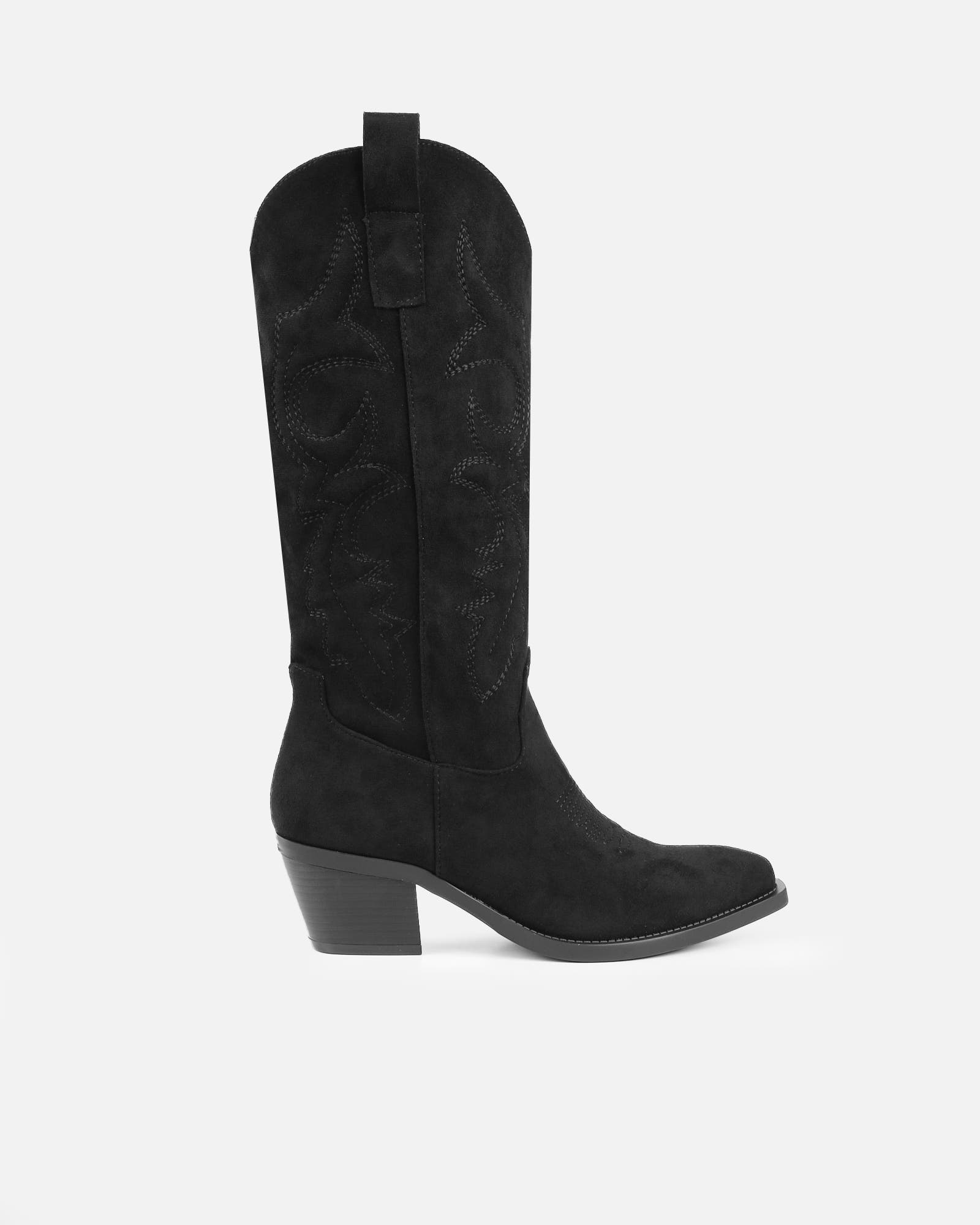 Marsha Black Suede Embroidered Western Calf Boot | SIMMI London