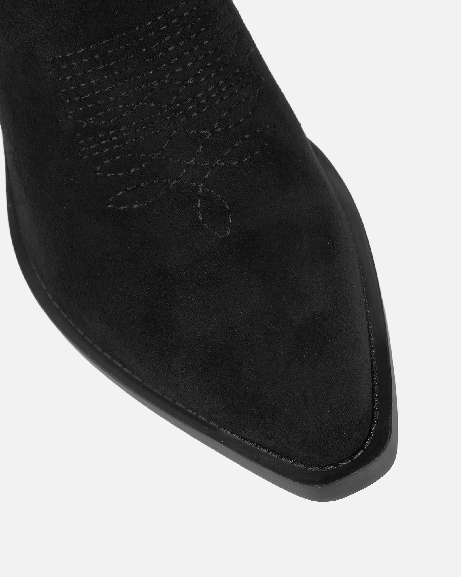 Marsha Black Suede Embroidered Western Calf Boot | SIMMI London