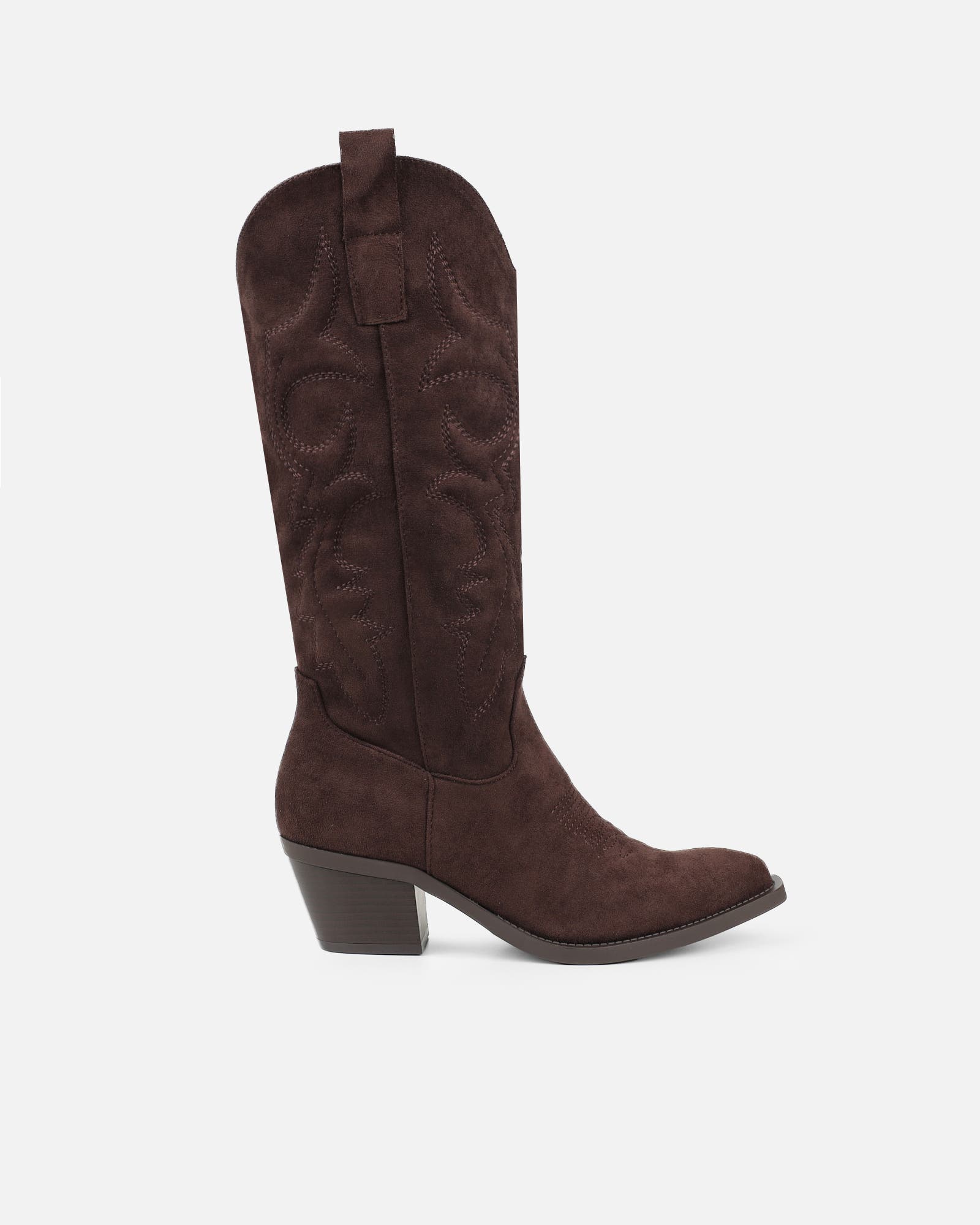 Marsha Brown Suede Embroidered Western Calf Boot | SIMMI London