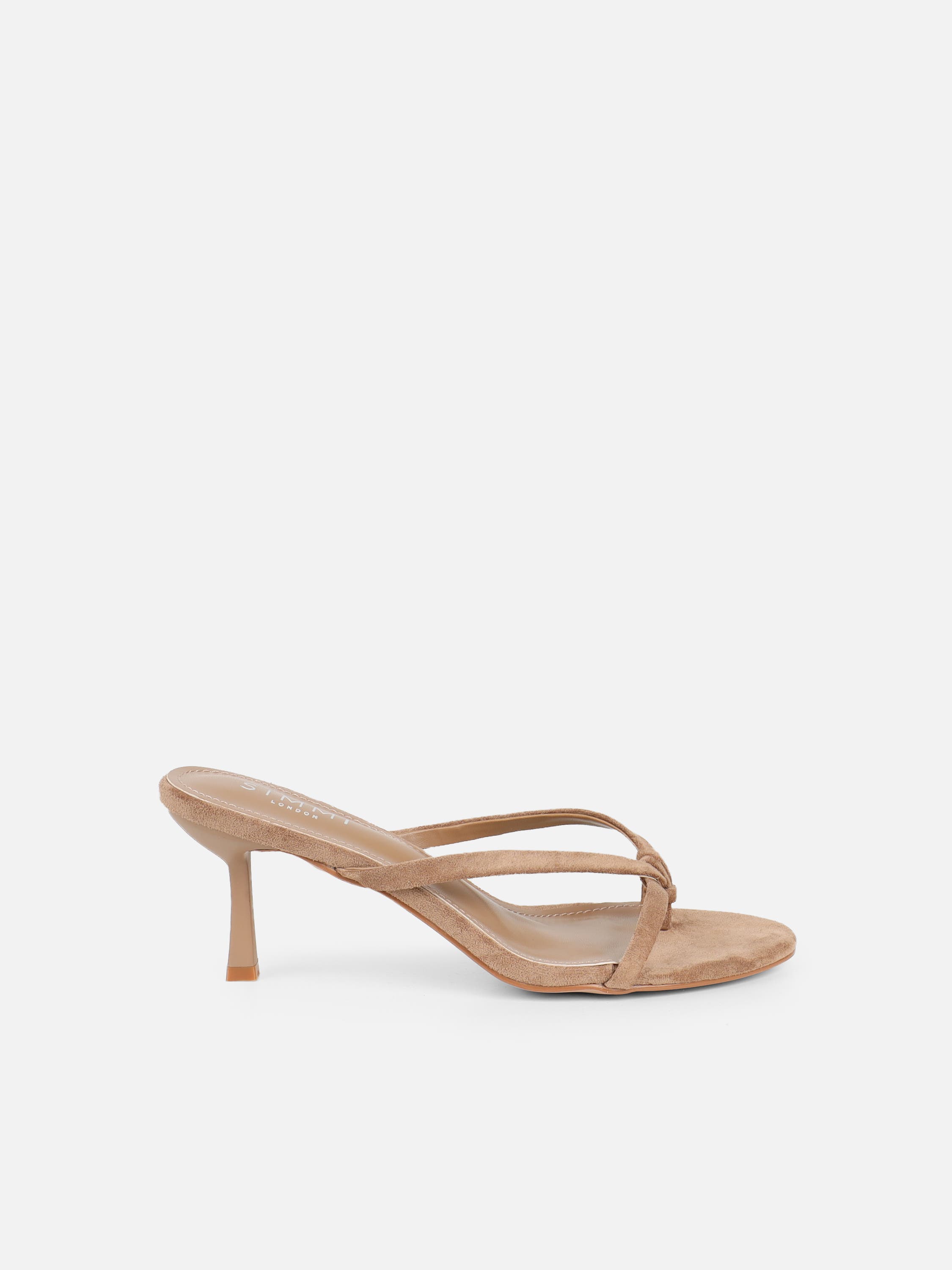 Jesse Dark Beige Suede Knot Detail Heeled Sandals | SIMMI London