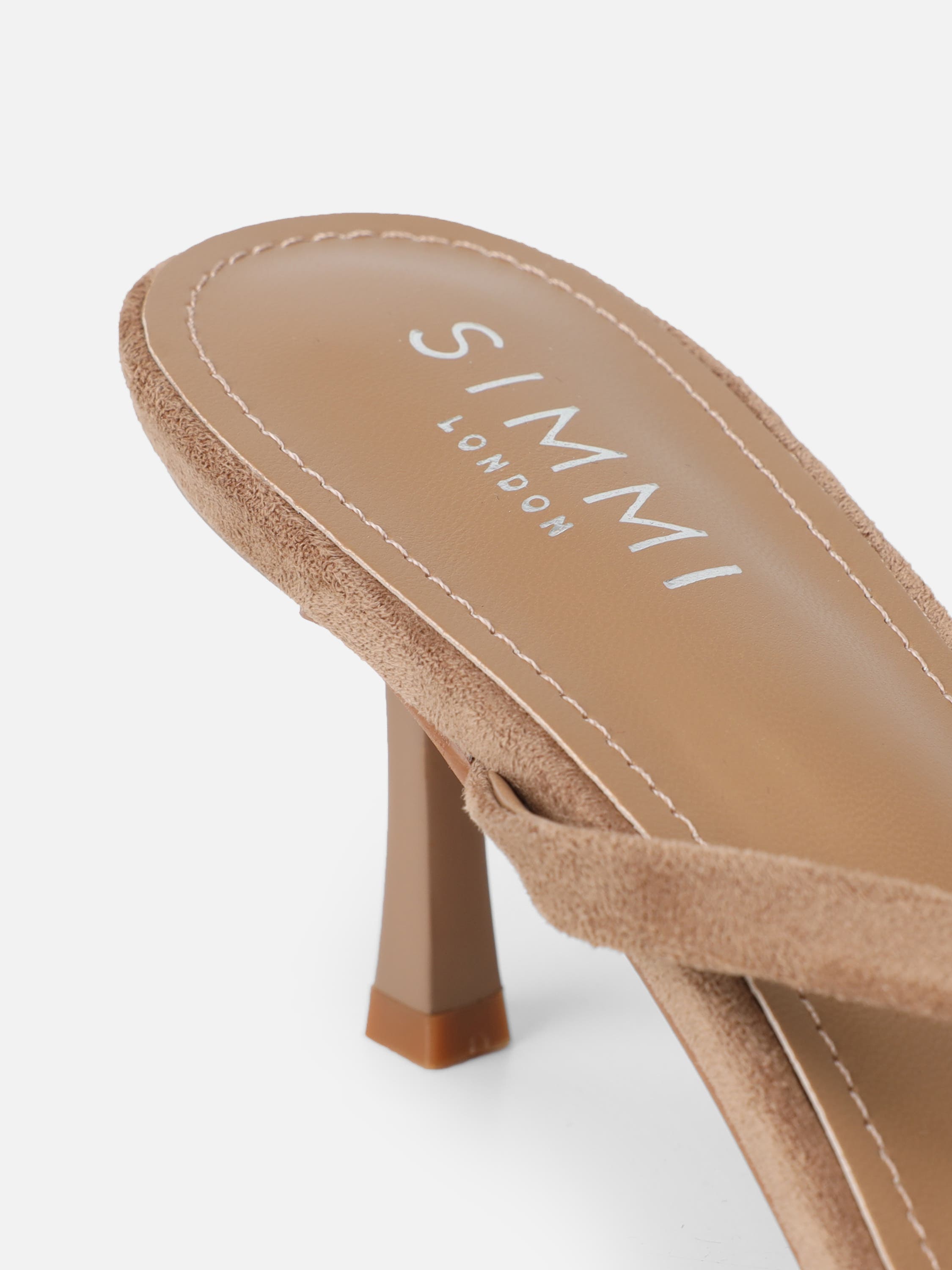 Jesse Dark Beige Suede Knot Detail Heeled Sandals | SIMMI London