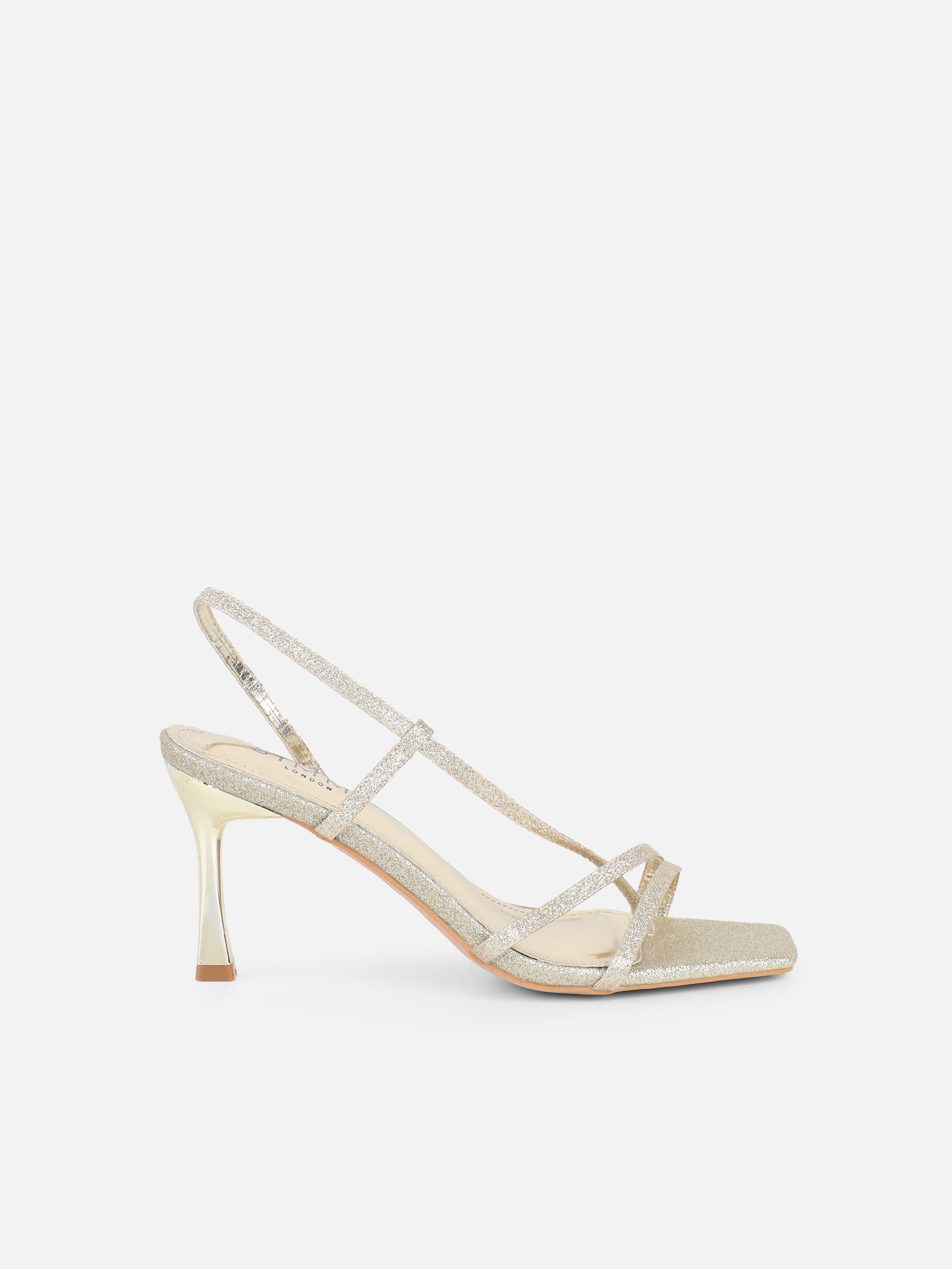 Pollis Gold Glitter Strappy Heeled Sandals | SIMMI London