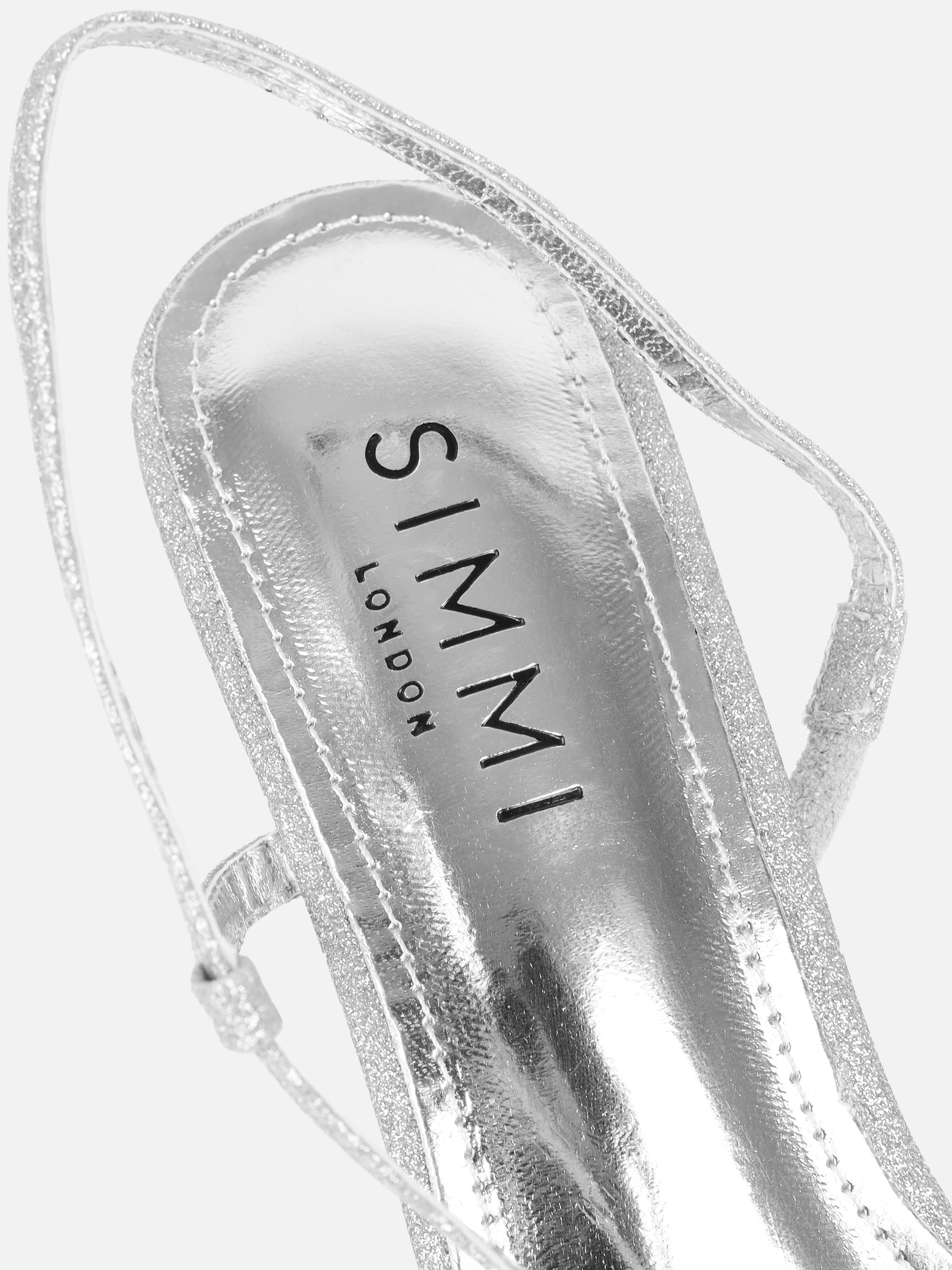 Pollis Silver Glitter Strappy Heeled Sandals | SIMMI London