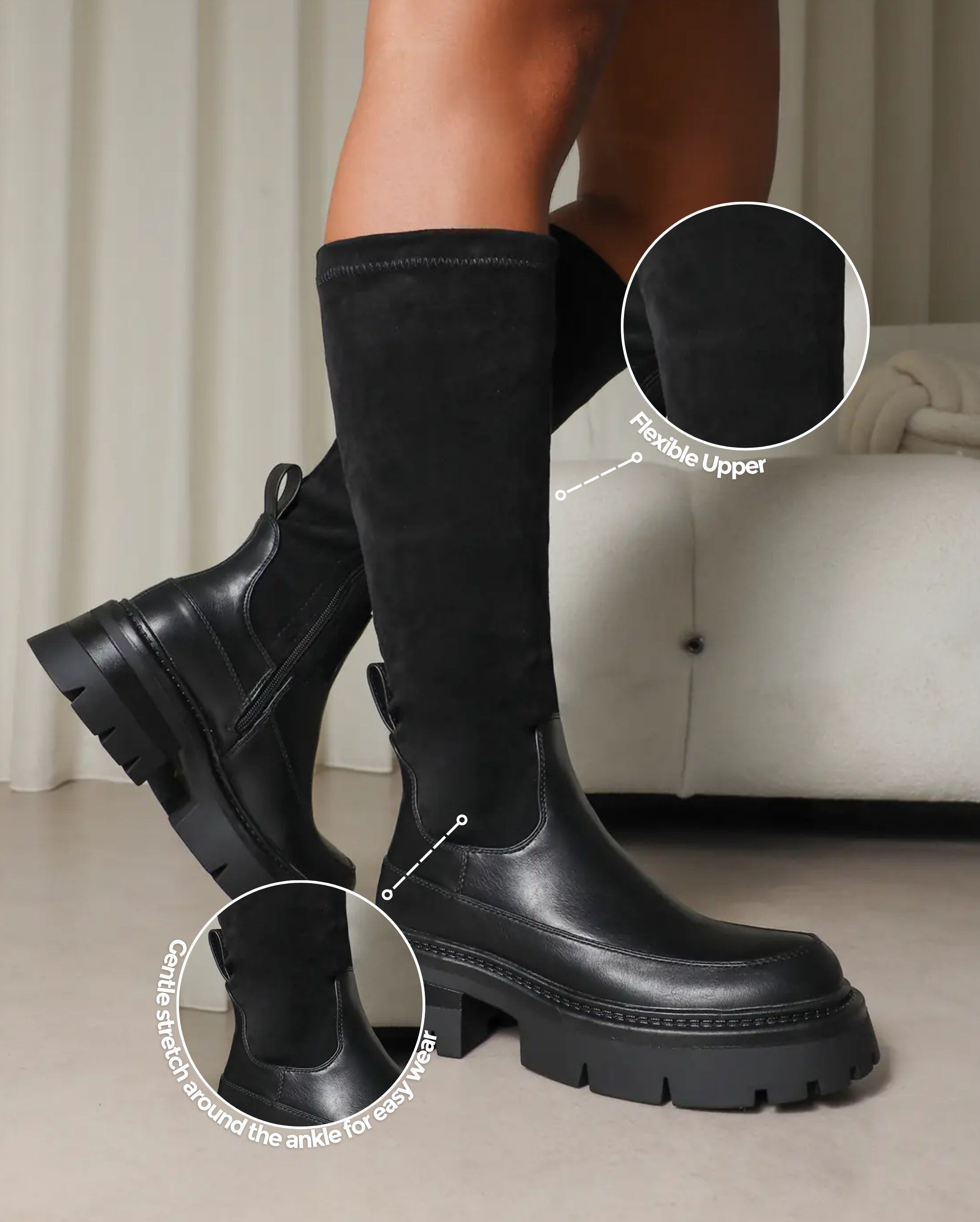 Chorley Black Microfibre Stretch Chunky Boots