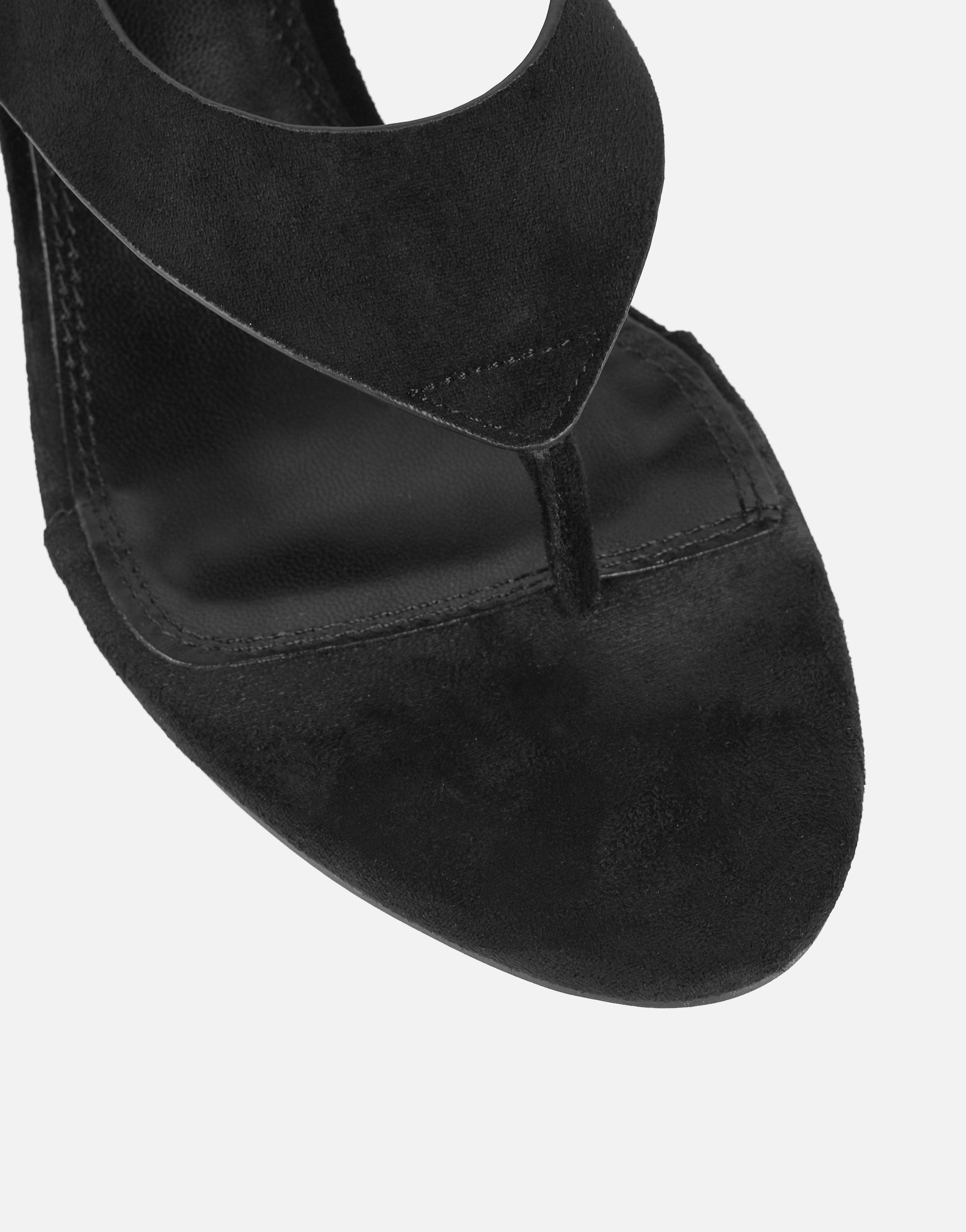 Raneece Black Suede Toe Thong Heeled Sandals | SIMMI London