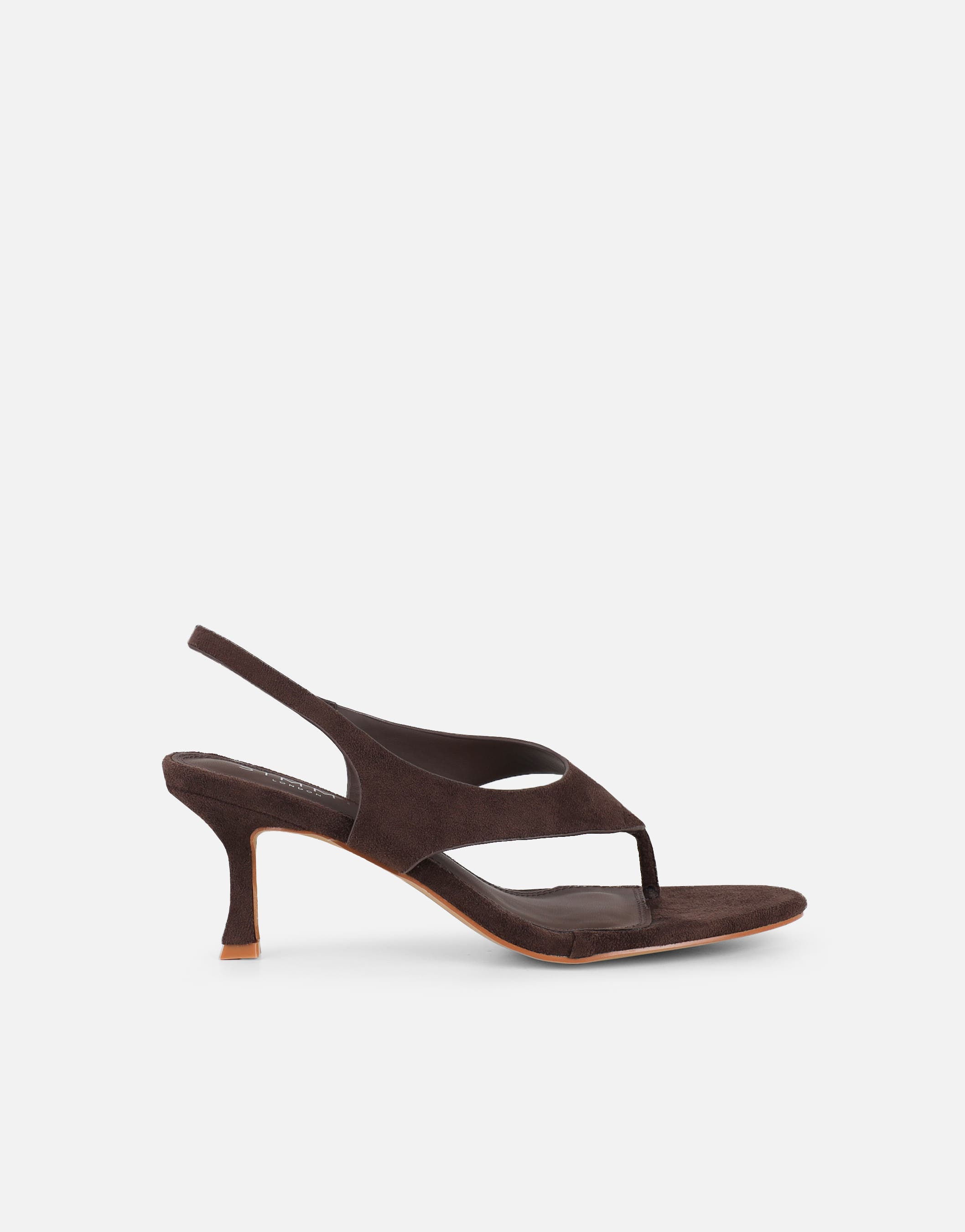 Raneece Brown Suede Toe Thong Heeled Sandals | SIMMI London