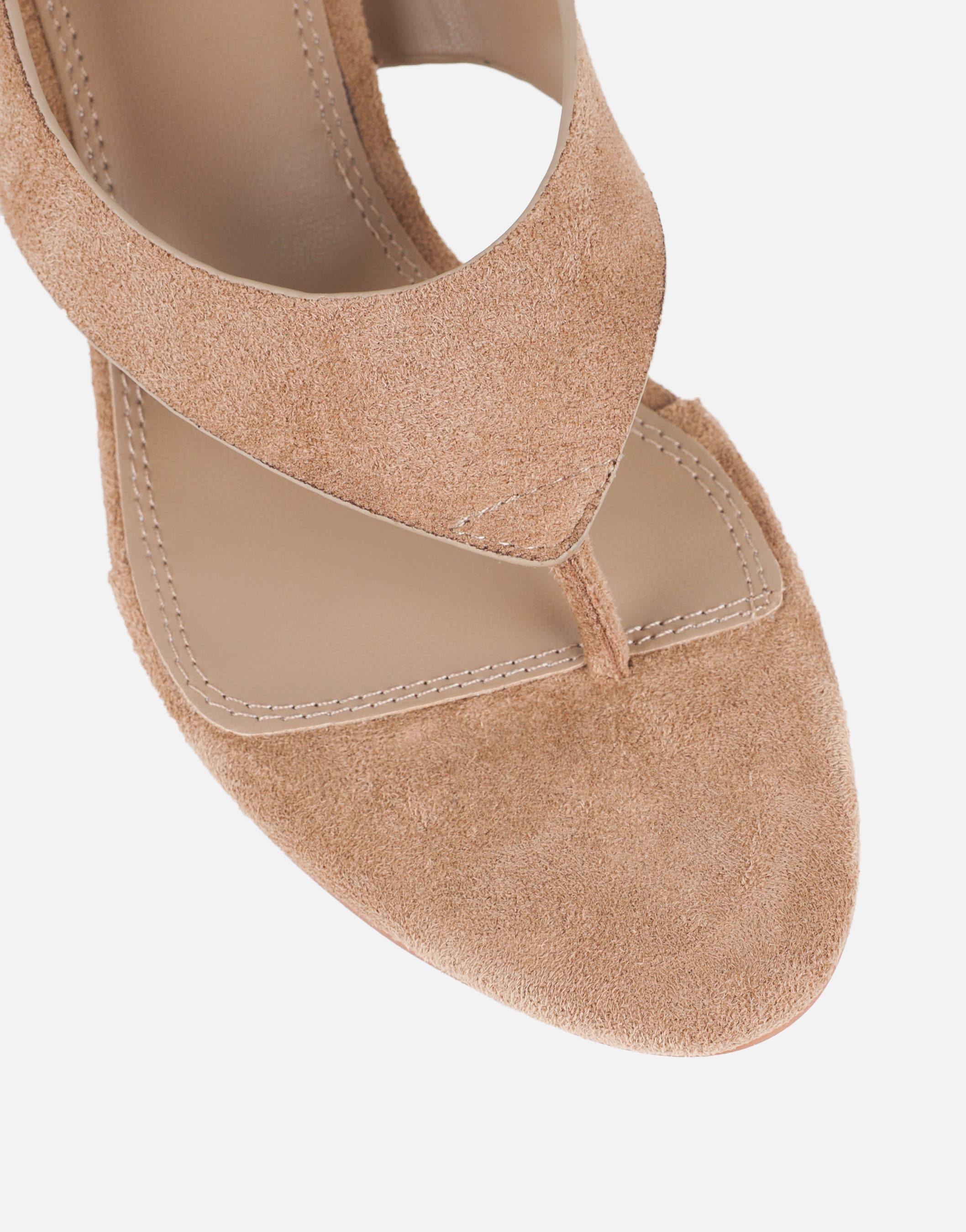 Raneece Dark Beige Suede Toe Thong Heeled Sandals | SIMMI London