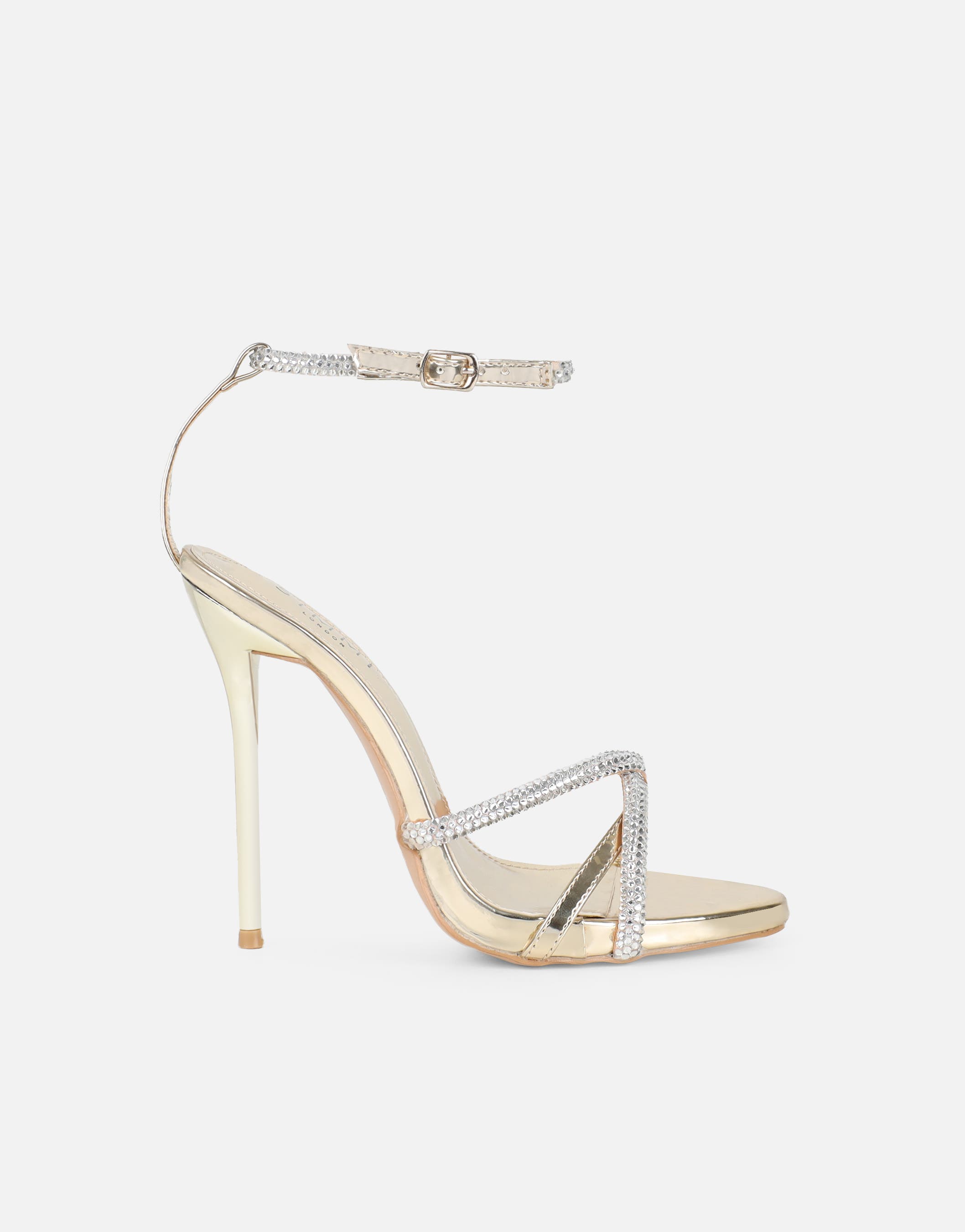 Solar Gold Mirror Diamante Heeled Sandals | SIMMI London