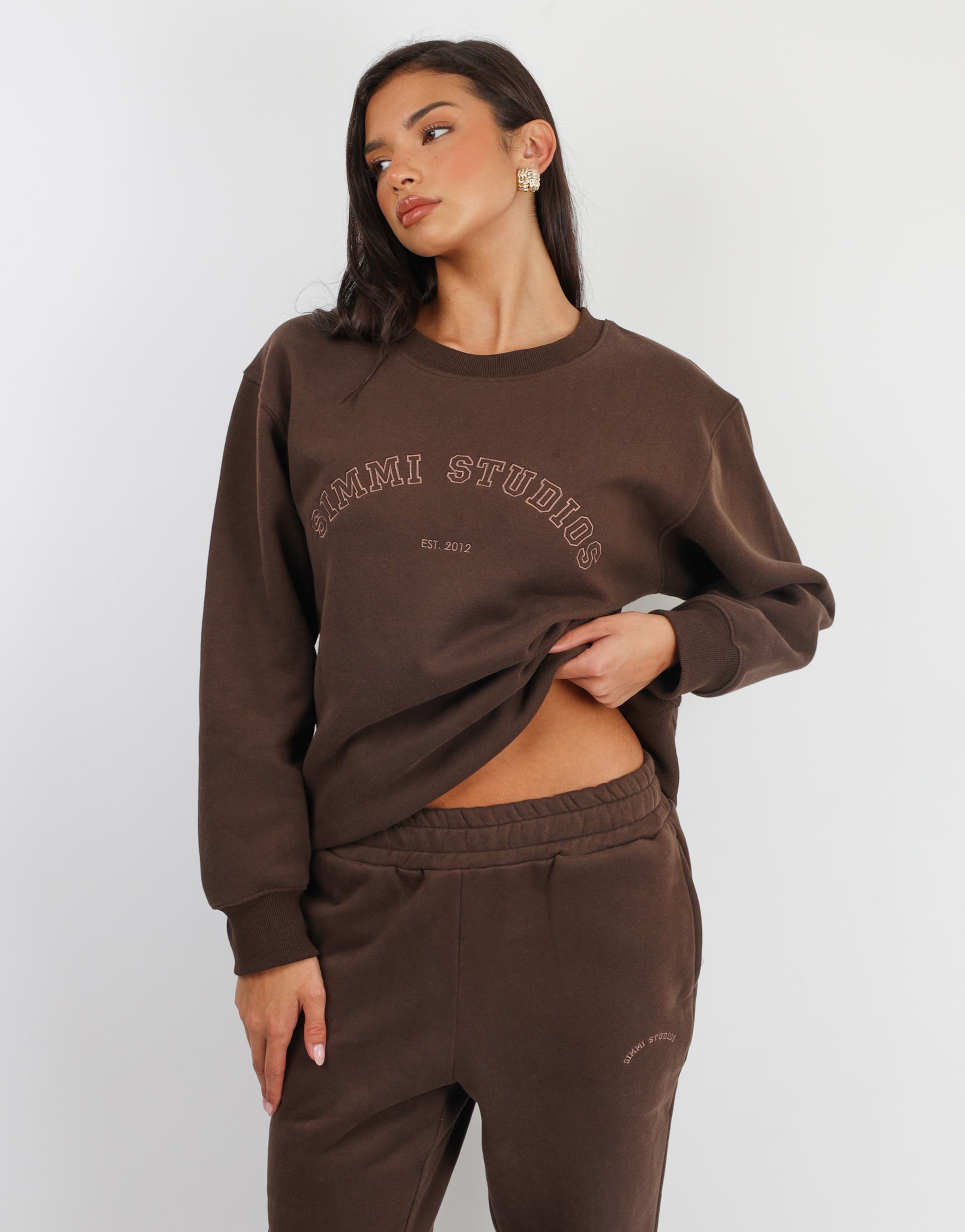 Ashby Varsity Slogan Sweatshirt in Chestnut | SIMMI London