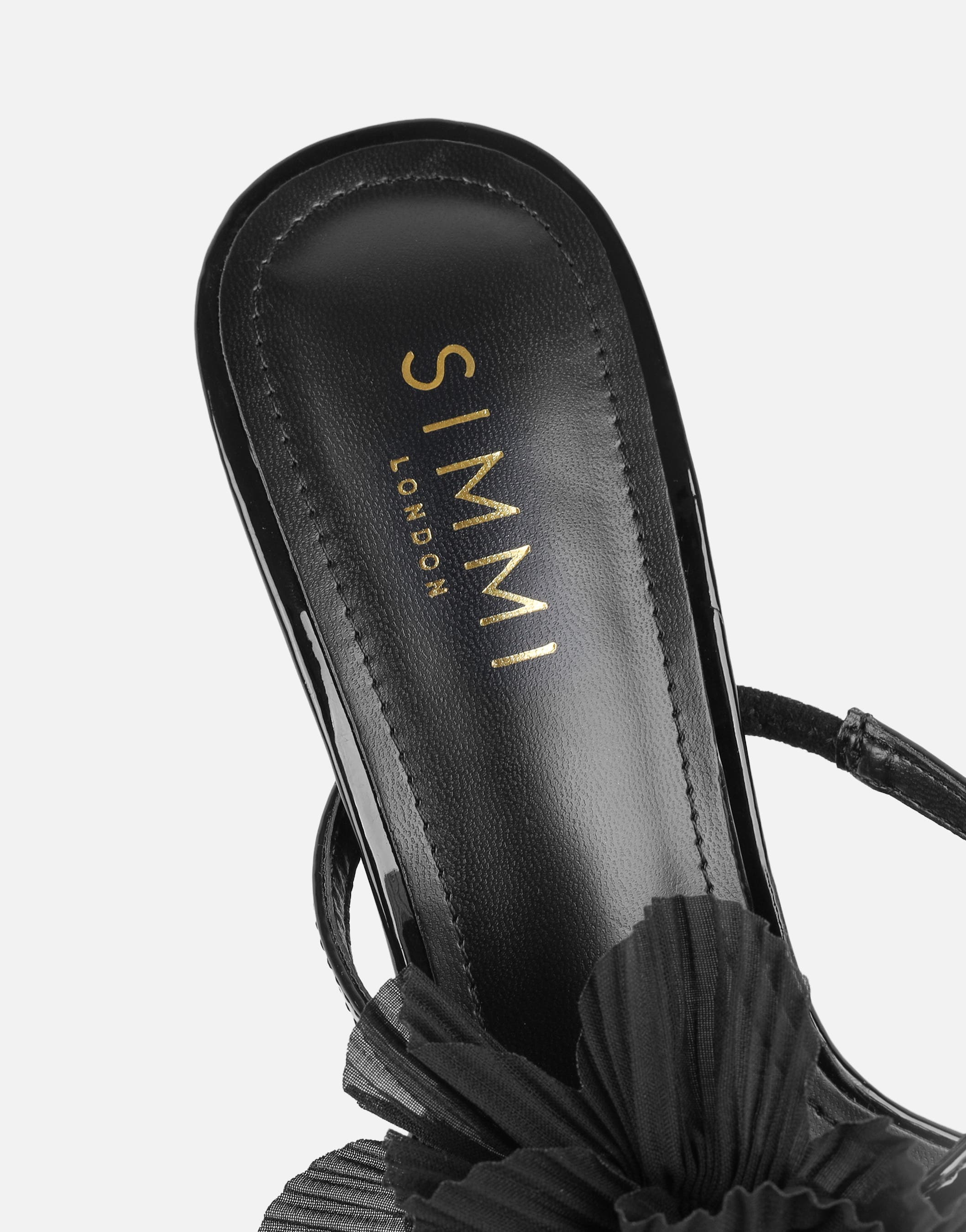 Tina Black Patent Flower Detail Heeled Sandals | SIMMI London