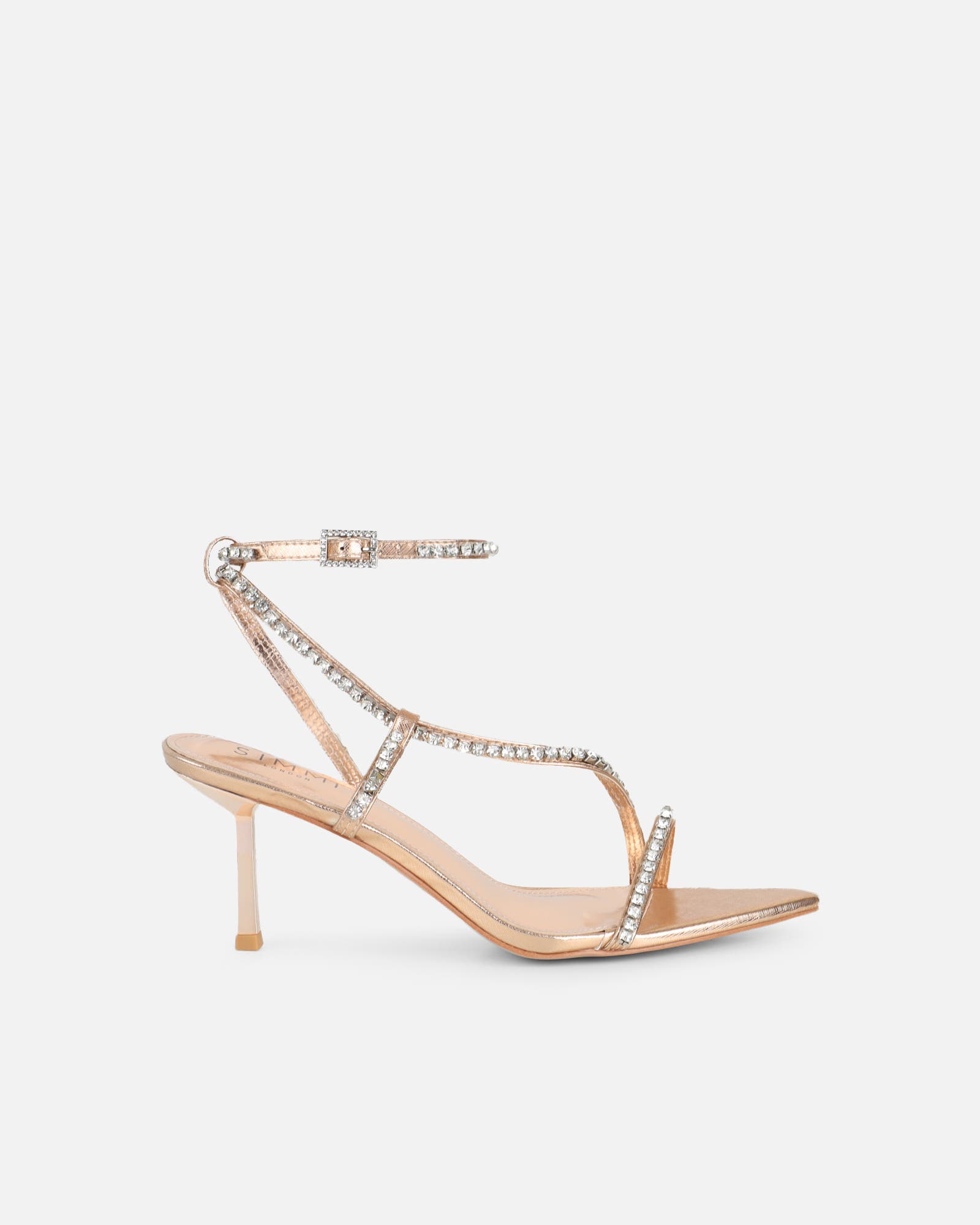 Thesus Rose Gold Mirror Diamante Heeled Sandals | SIMMI London