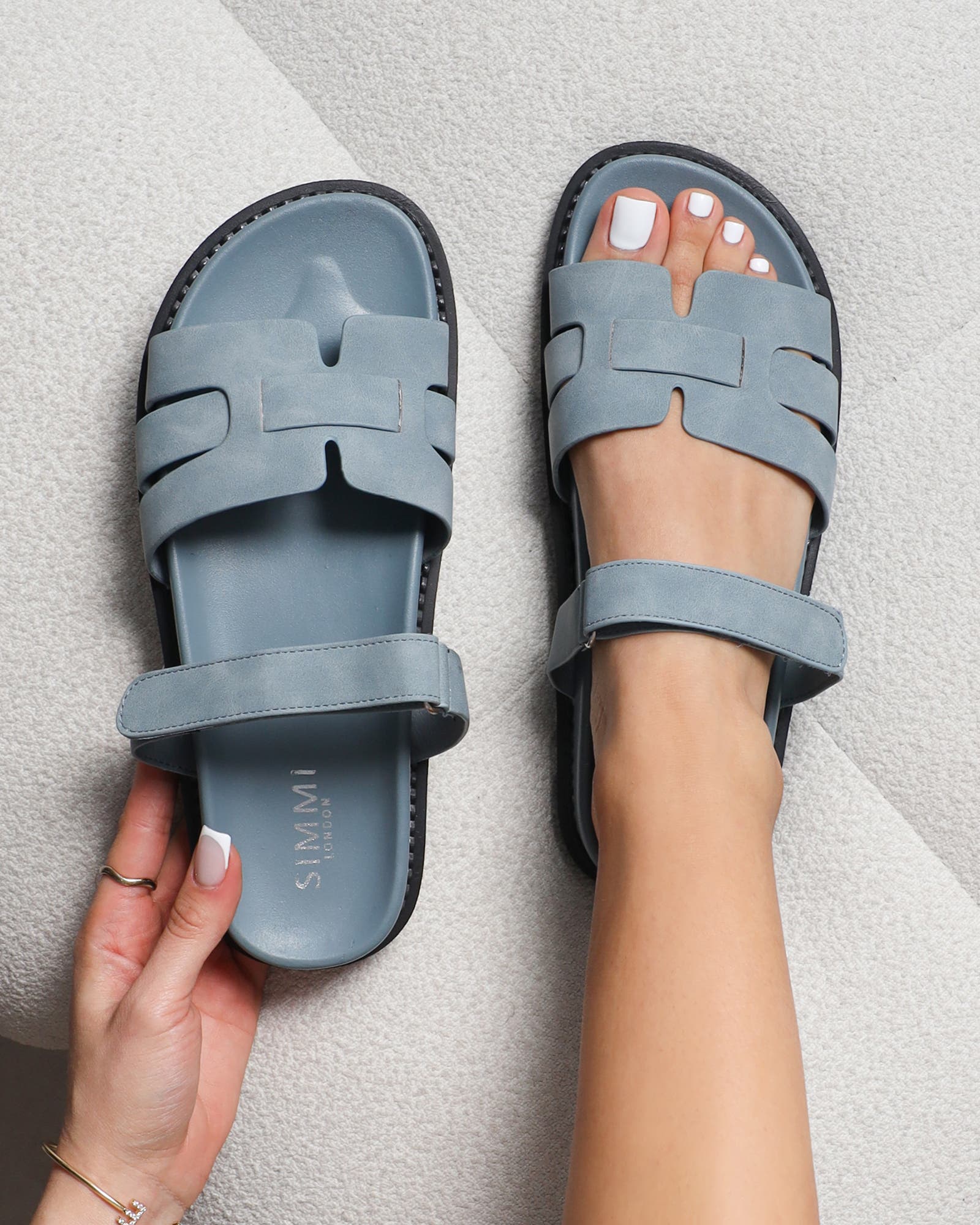 Adelle Blue Nubuck Chunky Footbed Slides | SIMMI London