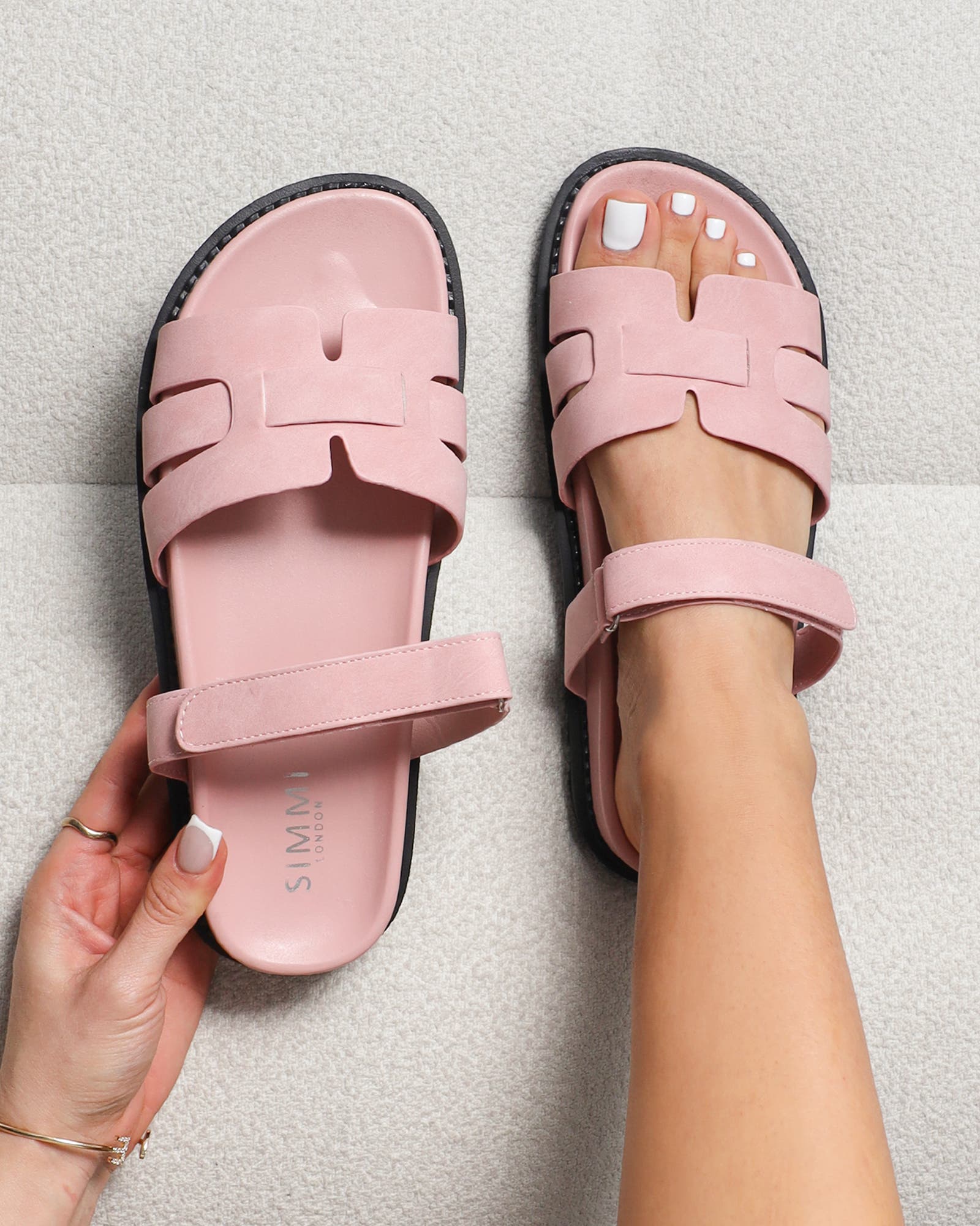 Adelle Pink Nubuck Chunky Footbed Slides | SIMMI London