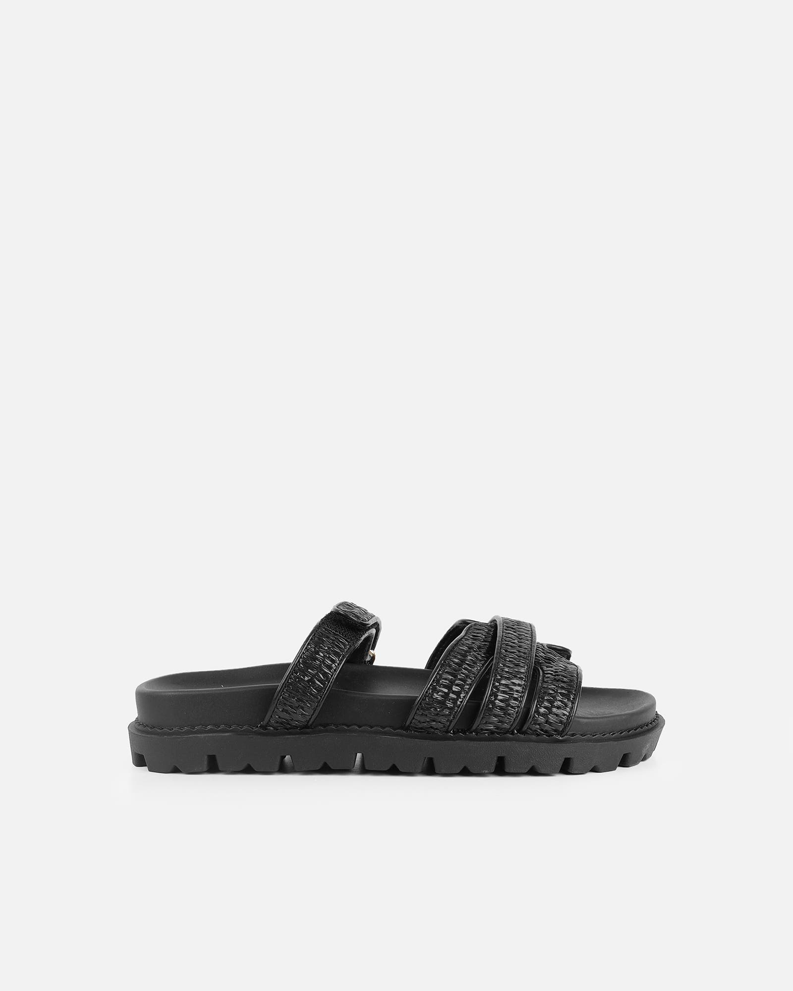 Veil Black Raffia Chunky Sliders | SIMMI London