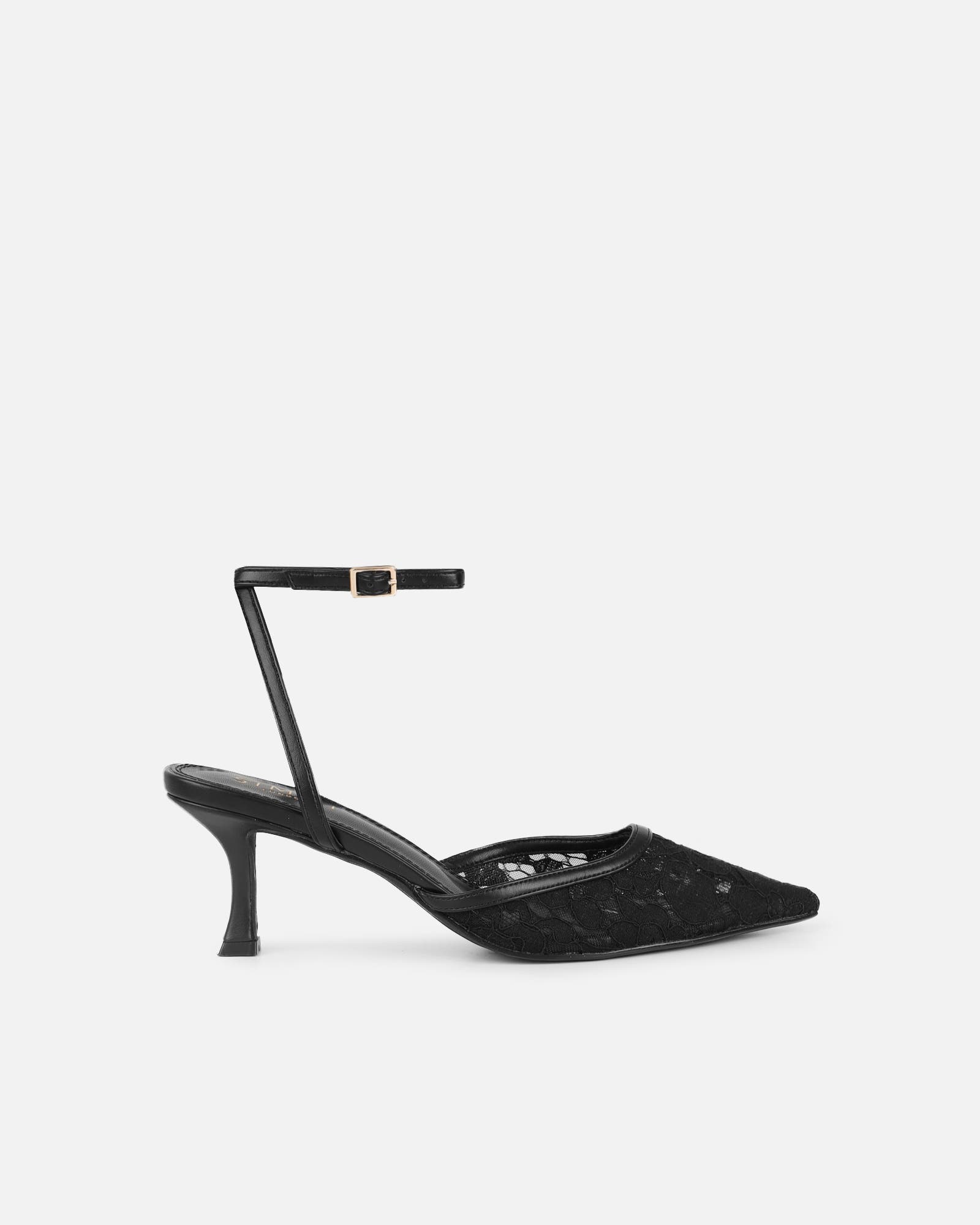 Amalfi Black Lace Kitten Heels | SIMMI London