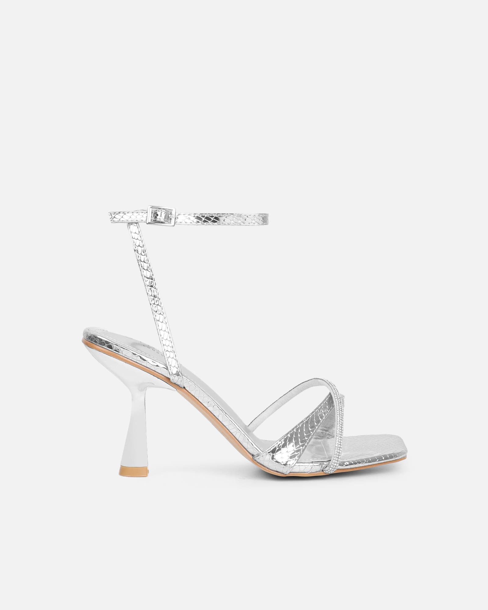 Aliki Silver Snake Diamante Heeled Sandals | SIMMI London