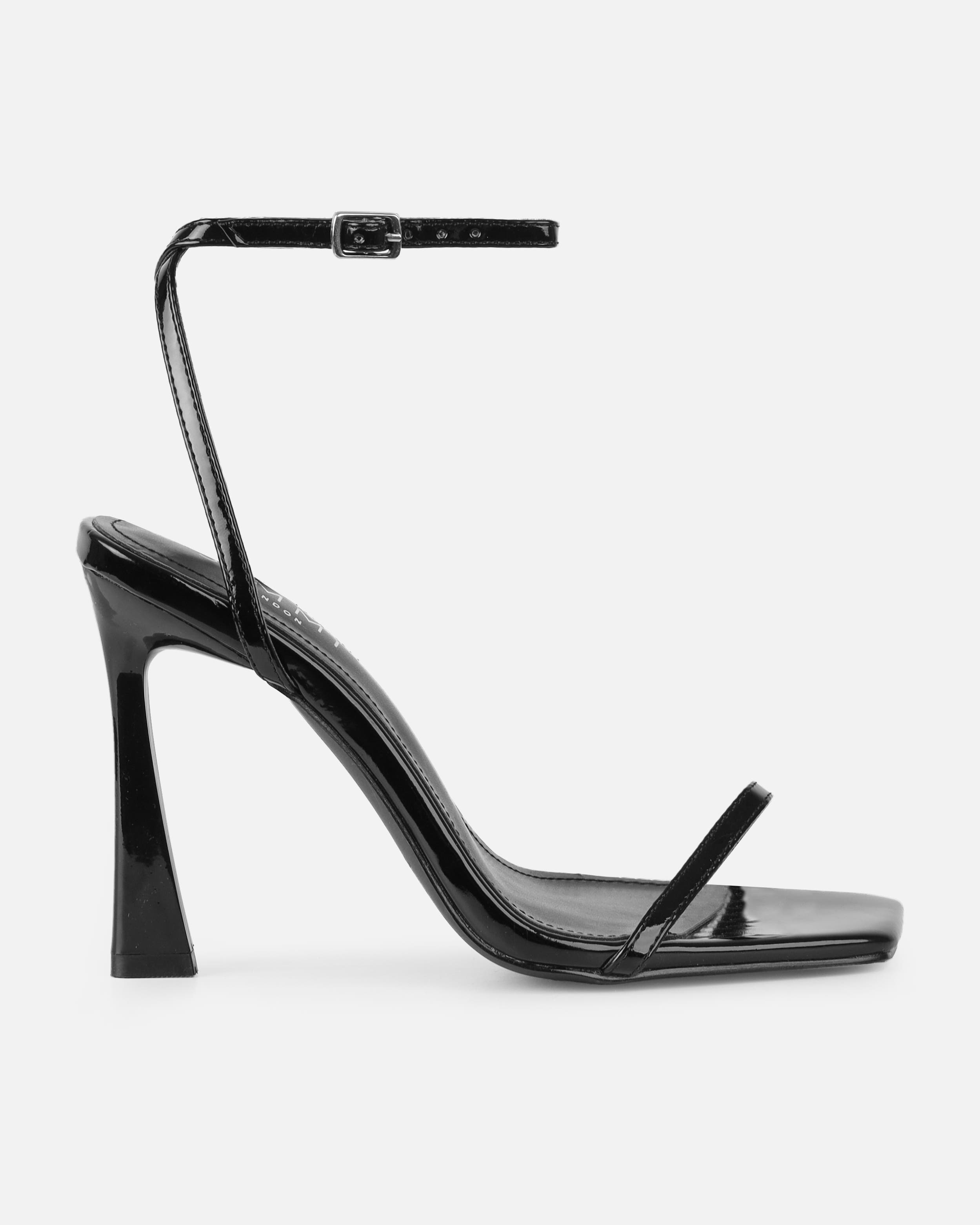 Apple Black Patent Flared Heeled Sandals | SIMMI London