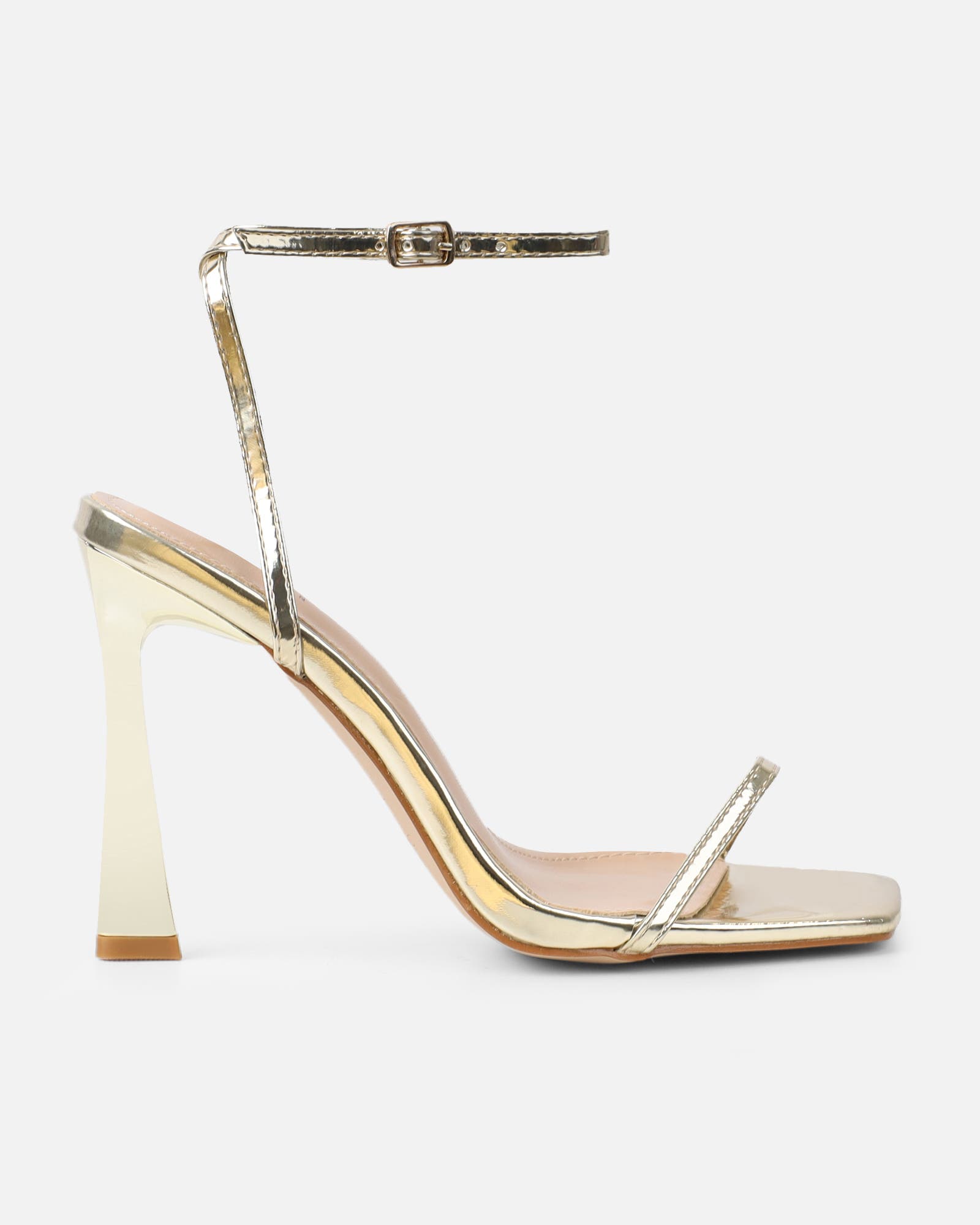 Apple Gold Mirror Flared Heeled Sandals | SIMMI London