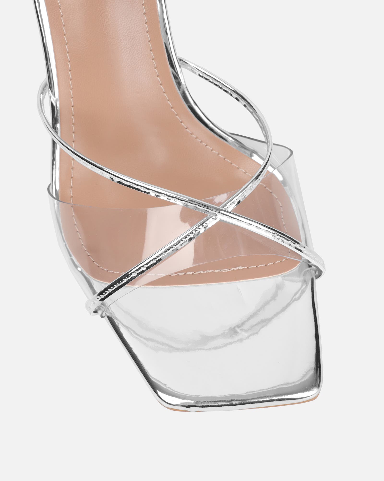 Daisha Silver Mirror Clear Heeled Sandals | SIMMI London