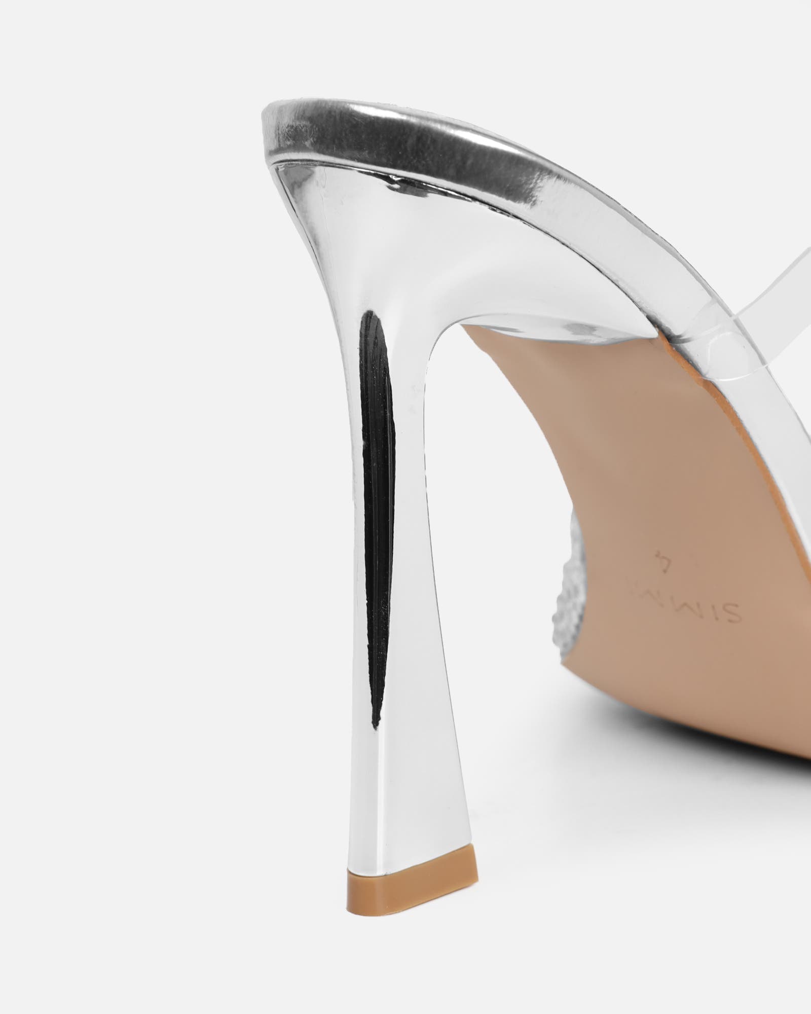 Anouska Silver Mirror Perspex Diamante Mule | SIMMI London