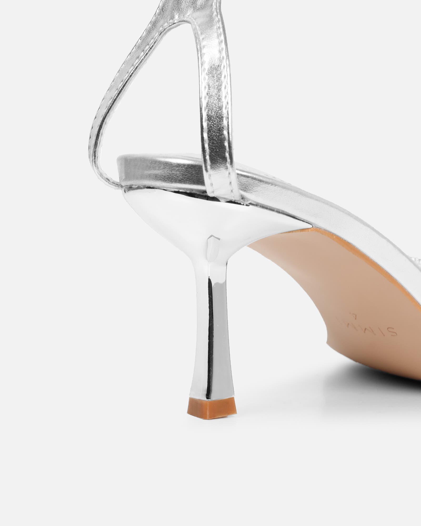 Anha Silver Metallic Diamante Knot Heeled Sandals | SIMMI London