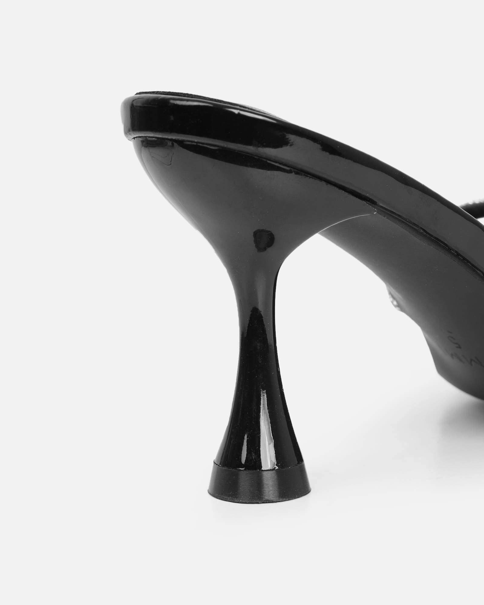 Aubria Black Patent Diamante Mid Heeled Sandals | SIMMI London