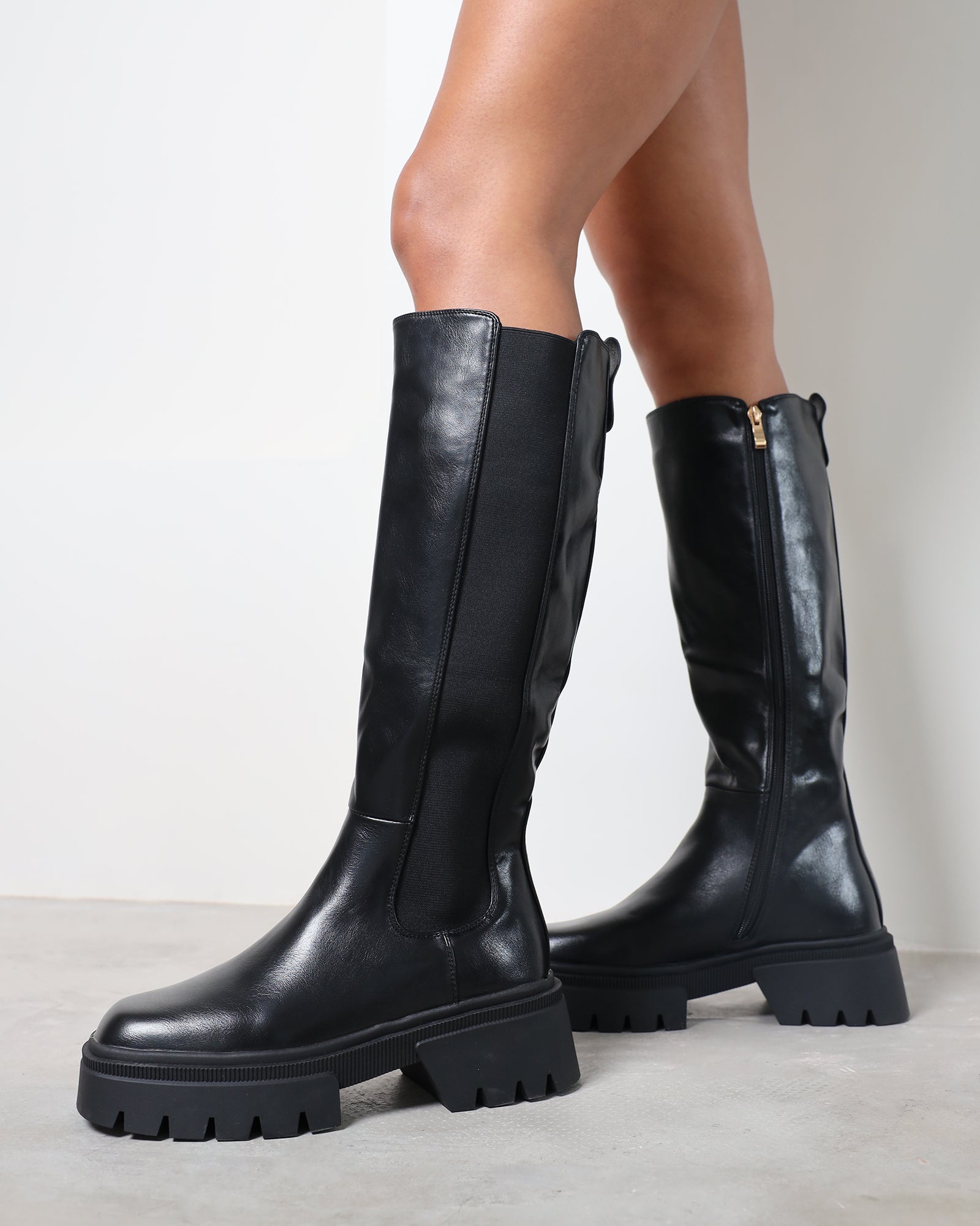 Brookes black knee high chunky boots | SIMMI London
