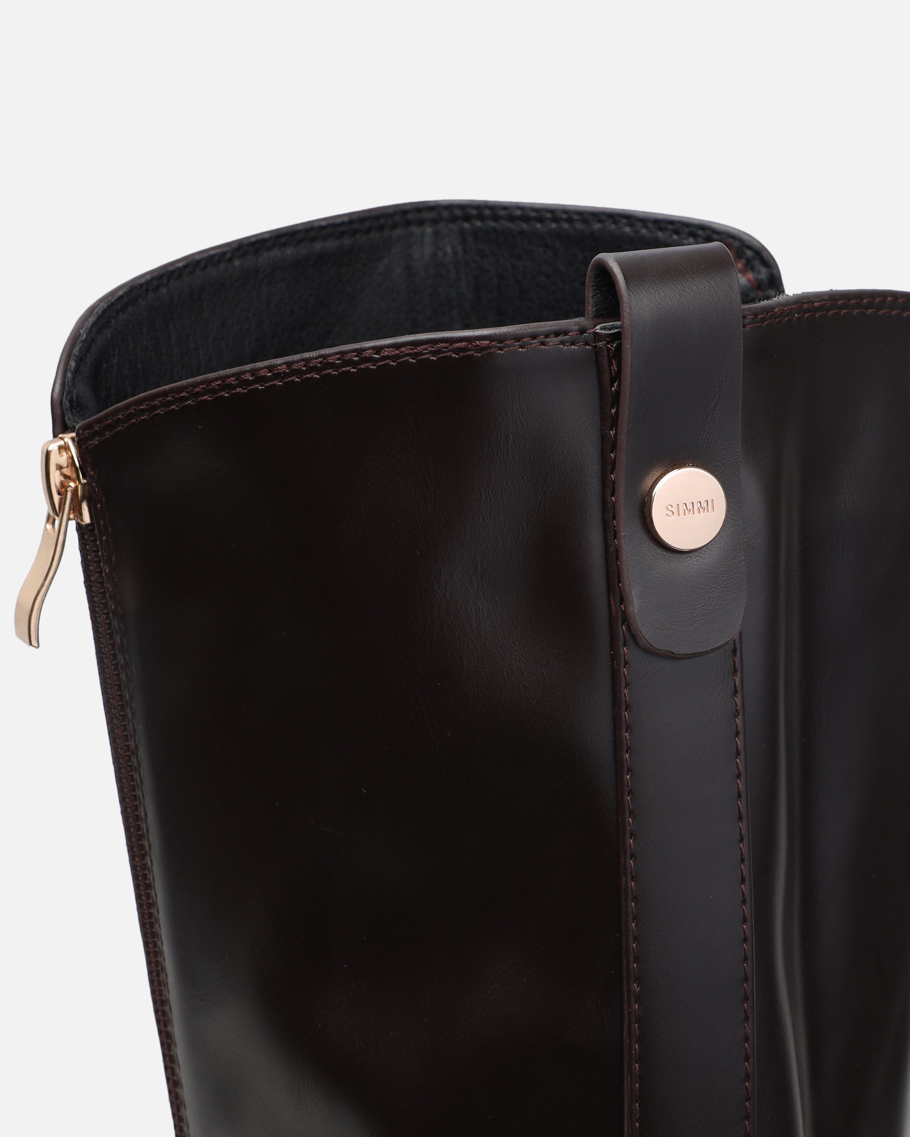 Brookes Brown Burnished Knee High Chunky Boots | SIMMI London