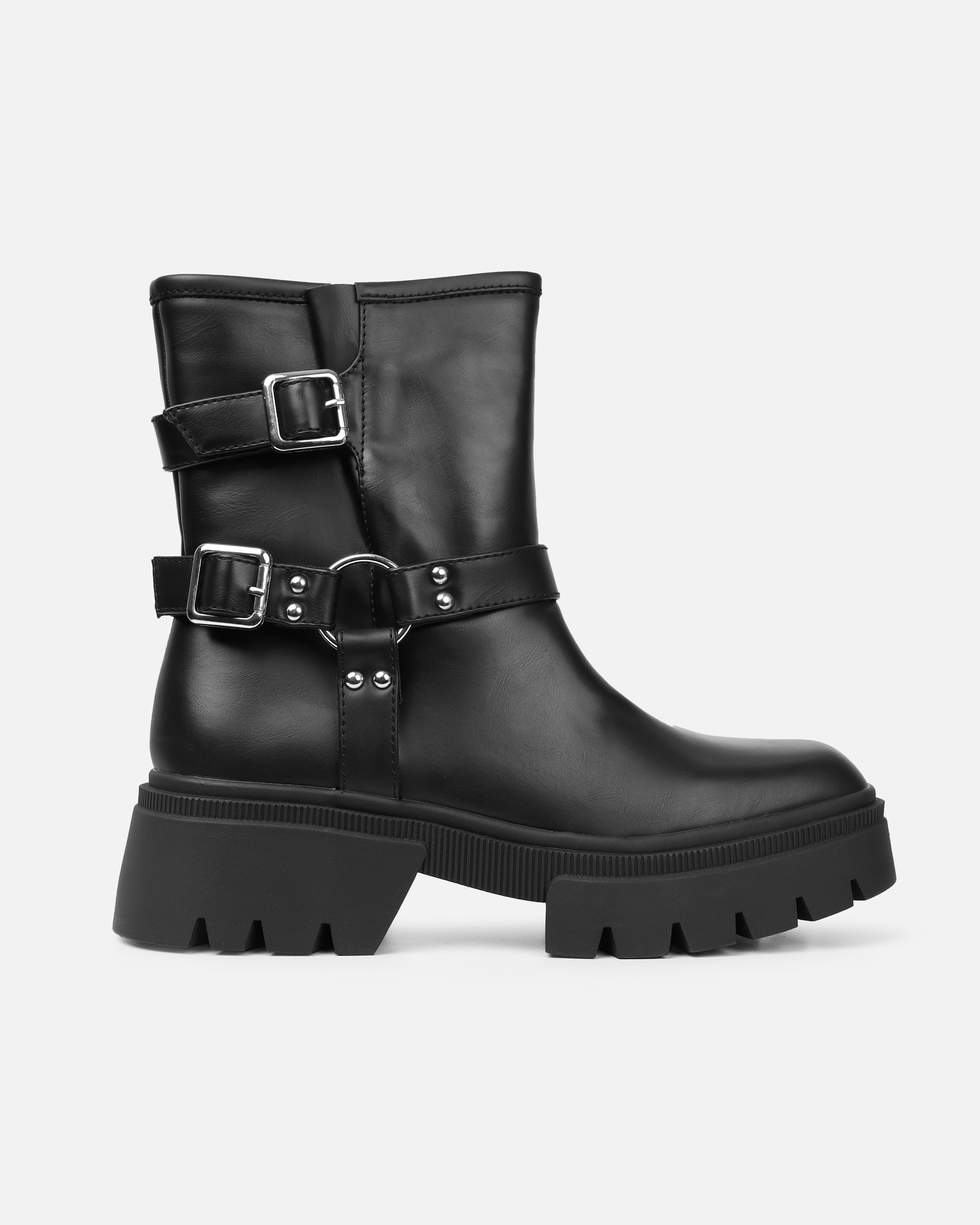 Alpesh Black Chunky Biker Boots | SIMMI London