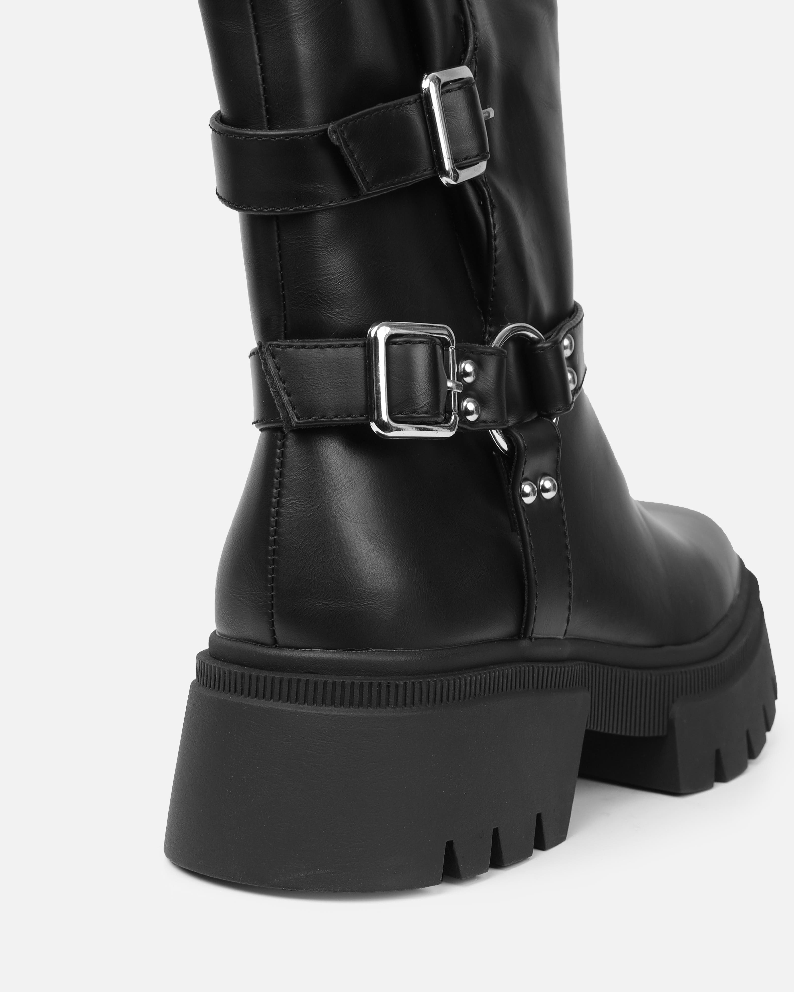 Alpesh Black Chunky Biker Boots | SIMMI London