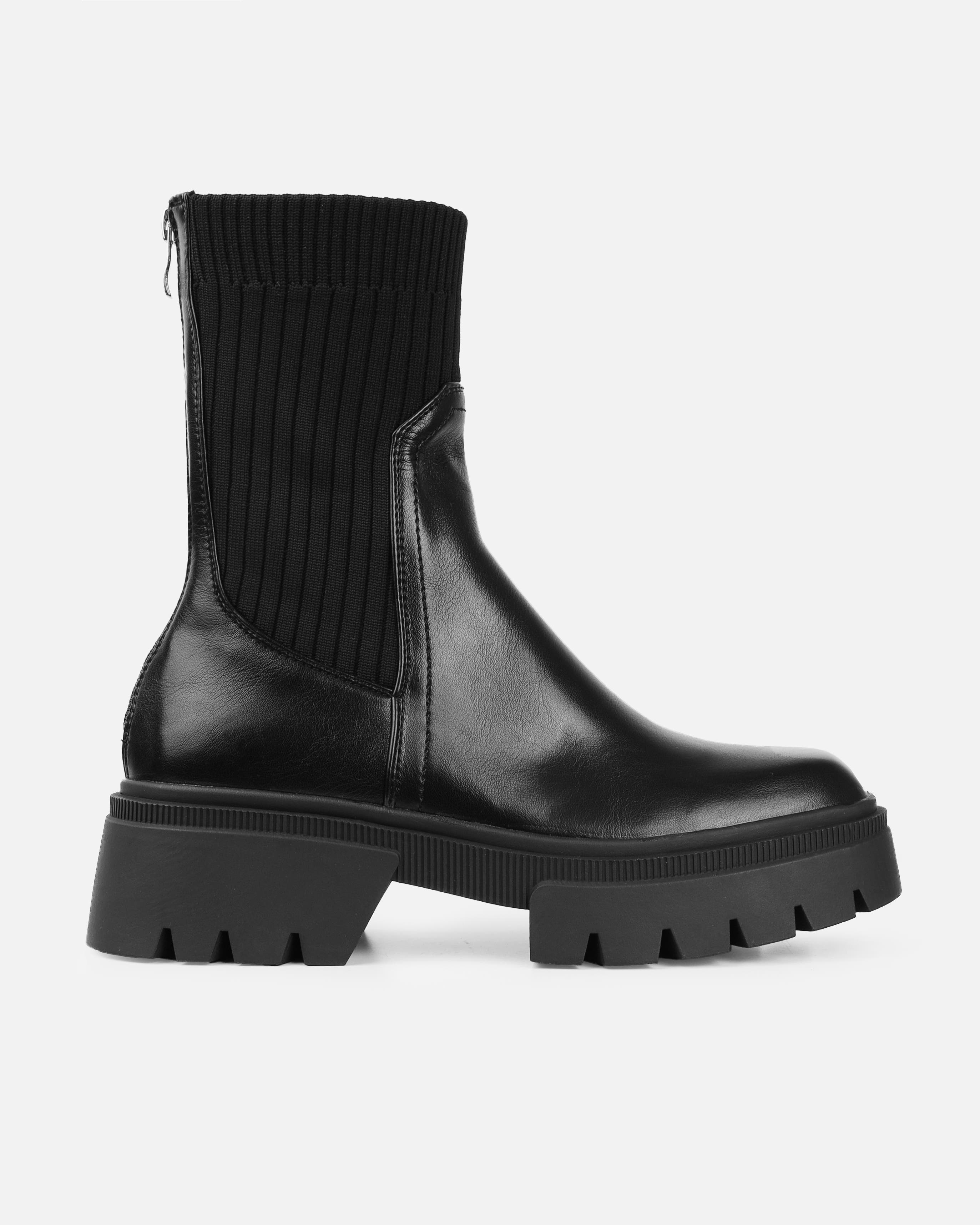 Malakai Black Knit Chunky Ankle Boots | SIMMI London