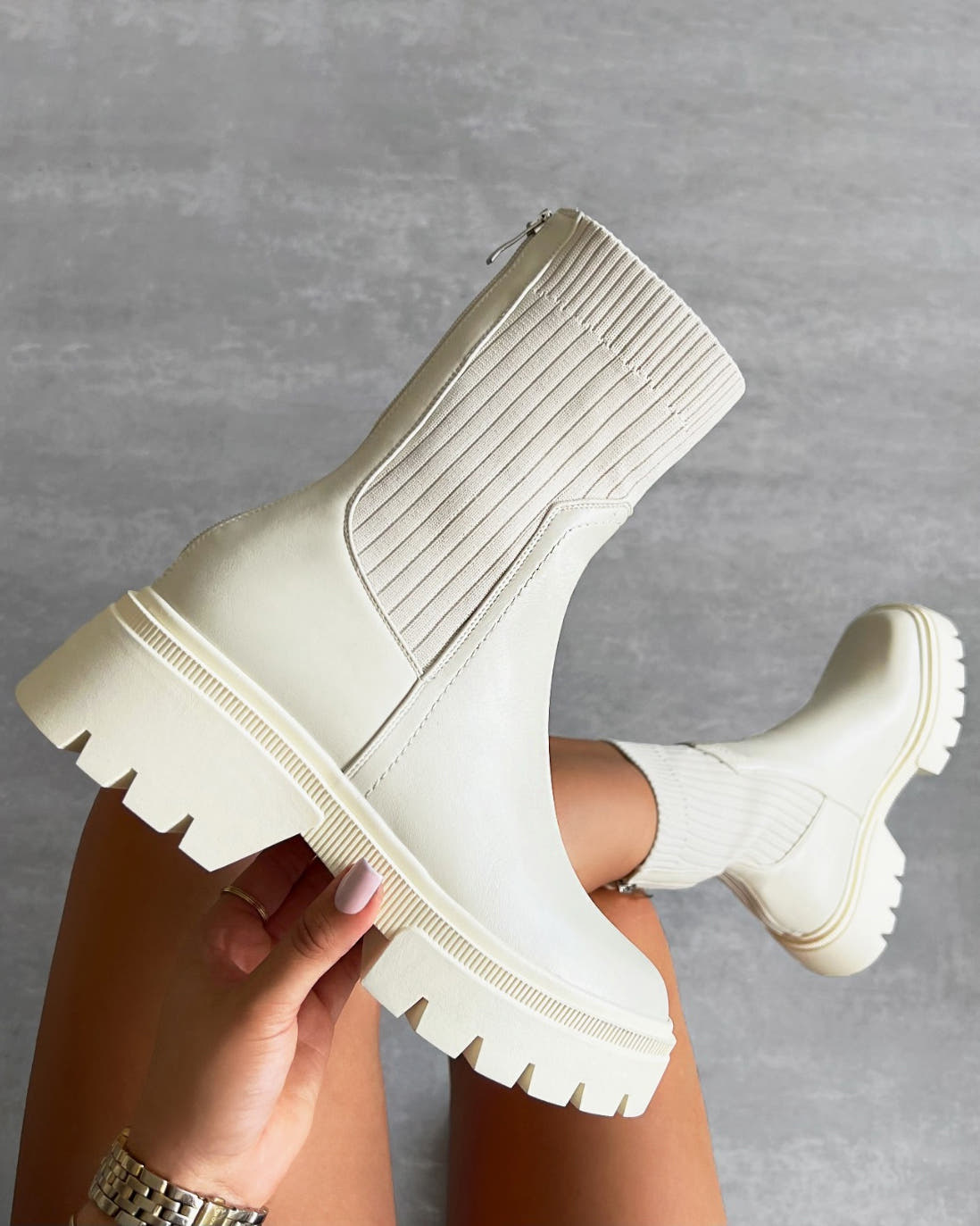 Malakai Stone Knit Chunky Ankle Boots | SIMMI London