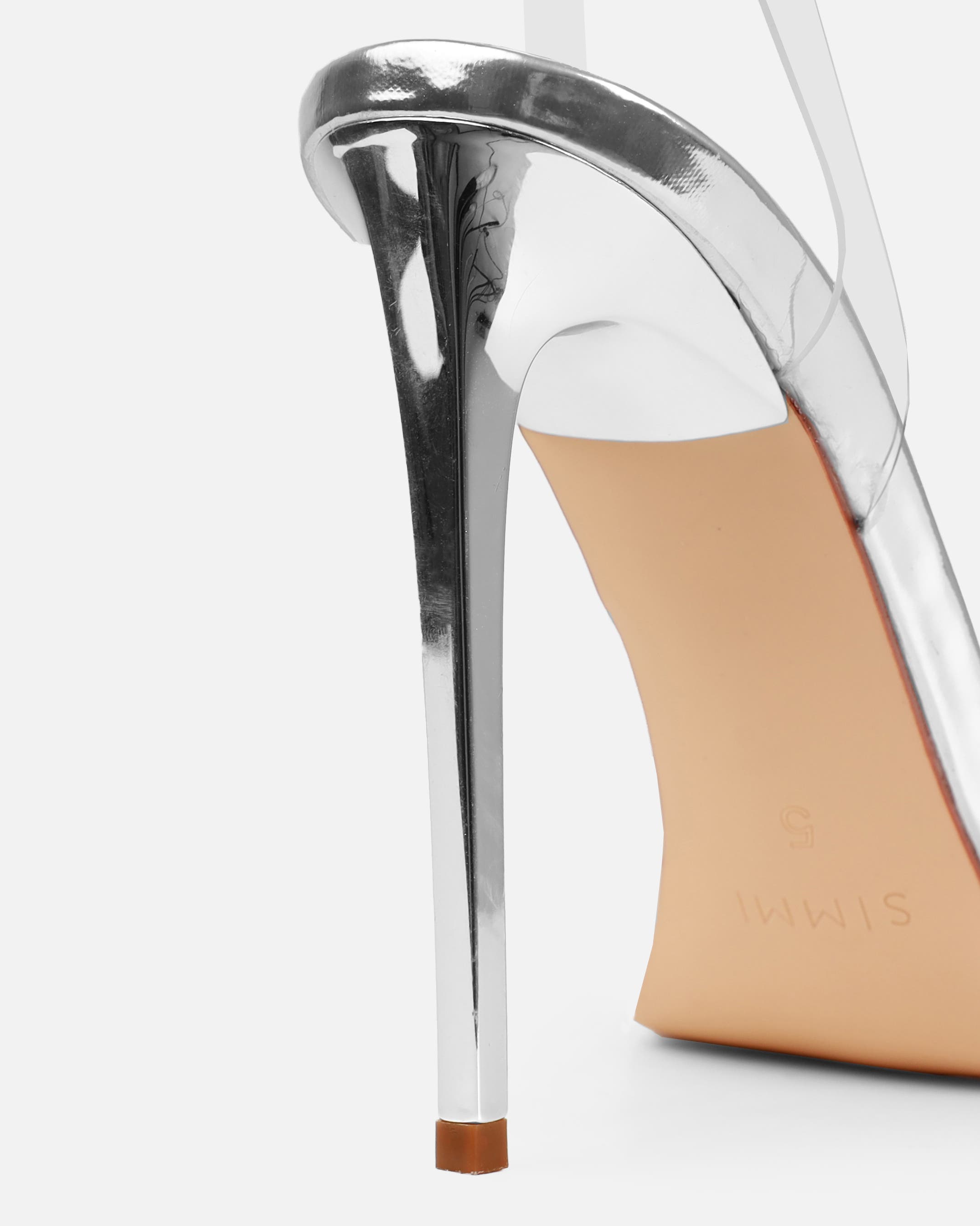 Dionne Crowe Gift Silver Clear Diamante Slingback Heels | SIMMI London