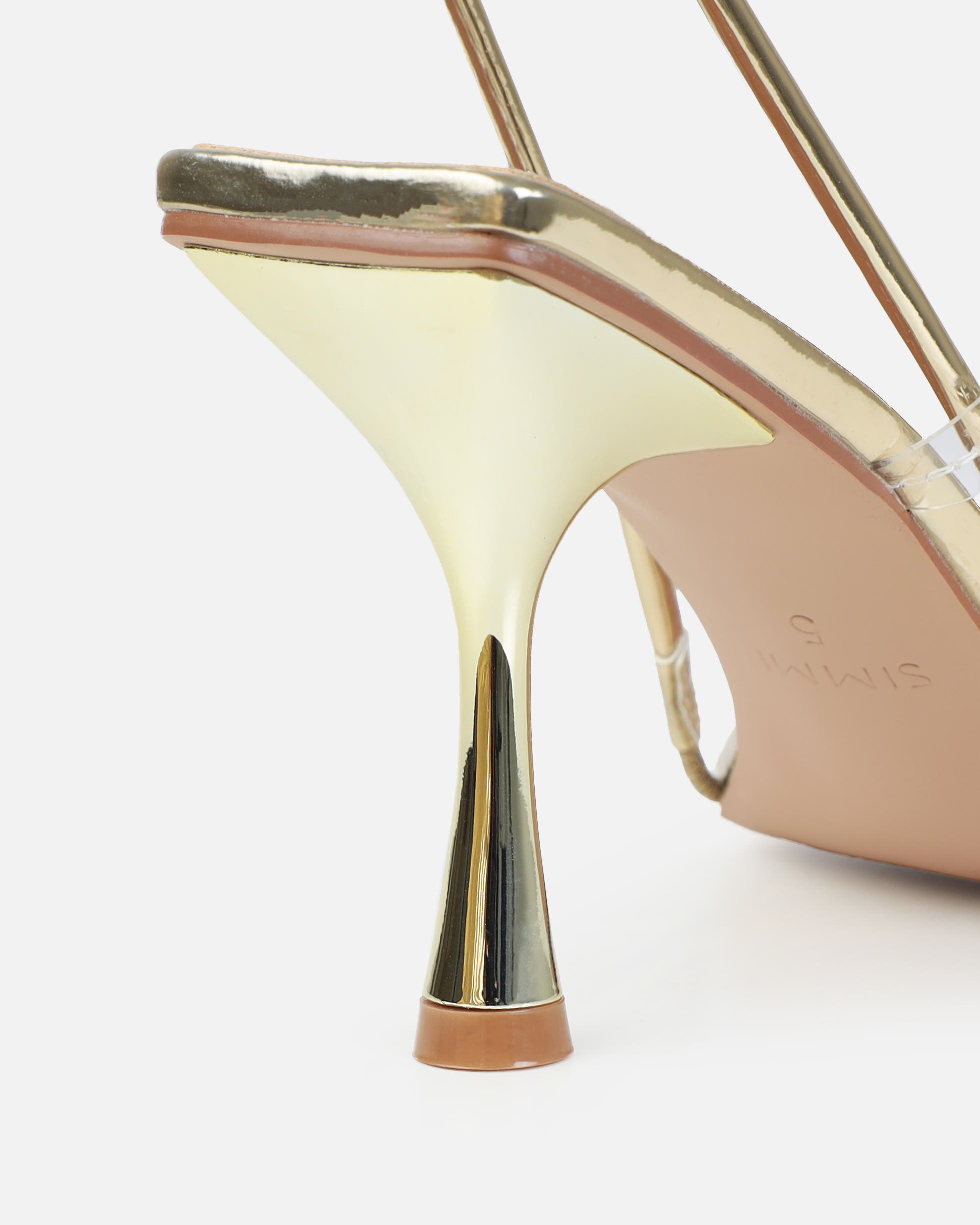 Dionne Crowe Confetti Gold Clear Diamante Mid Heel Mules | SIMMI London