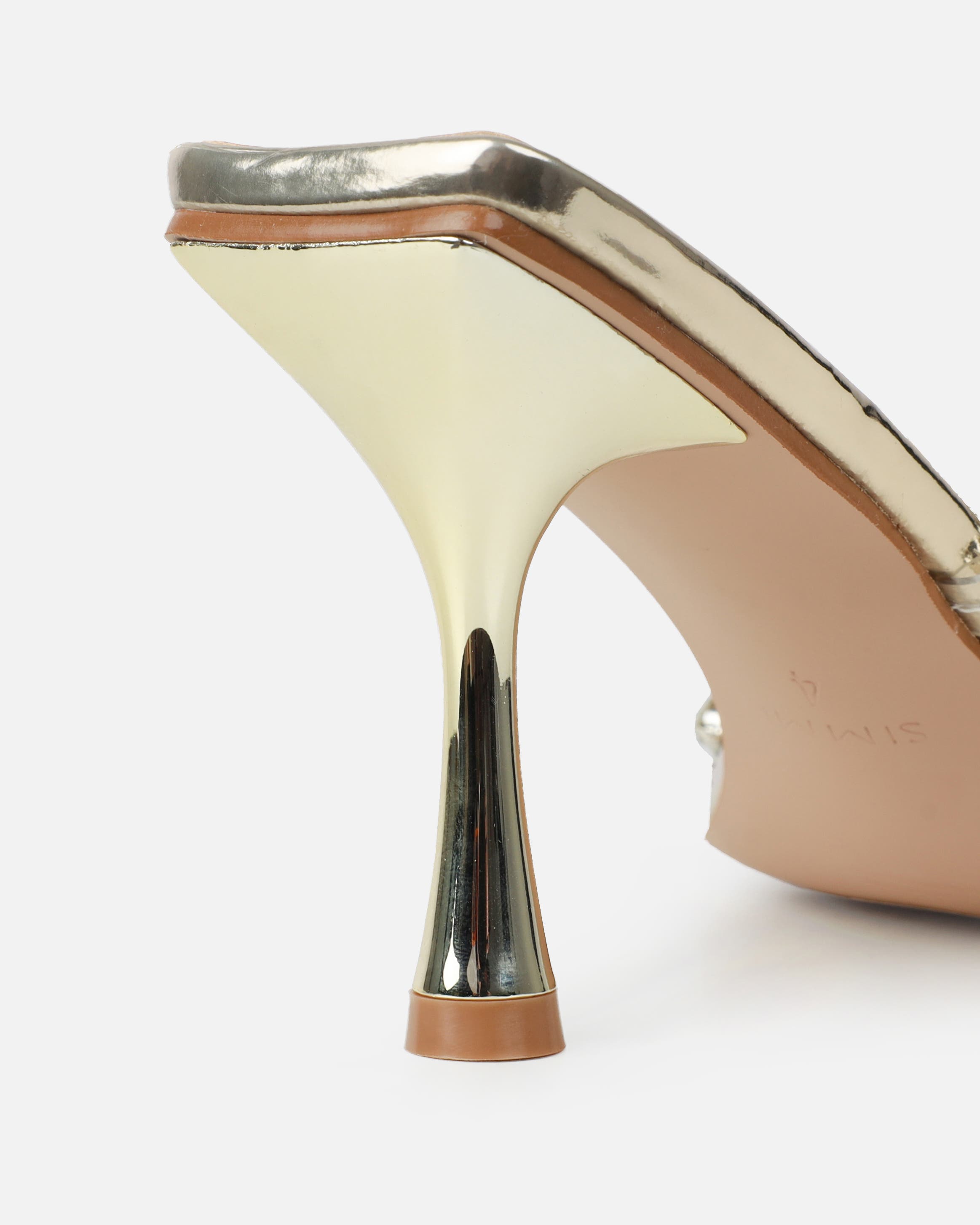Blushing Gold Mirror Diamante Mid Heel Mules | SIMMI London