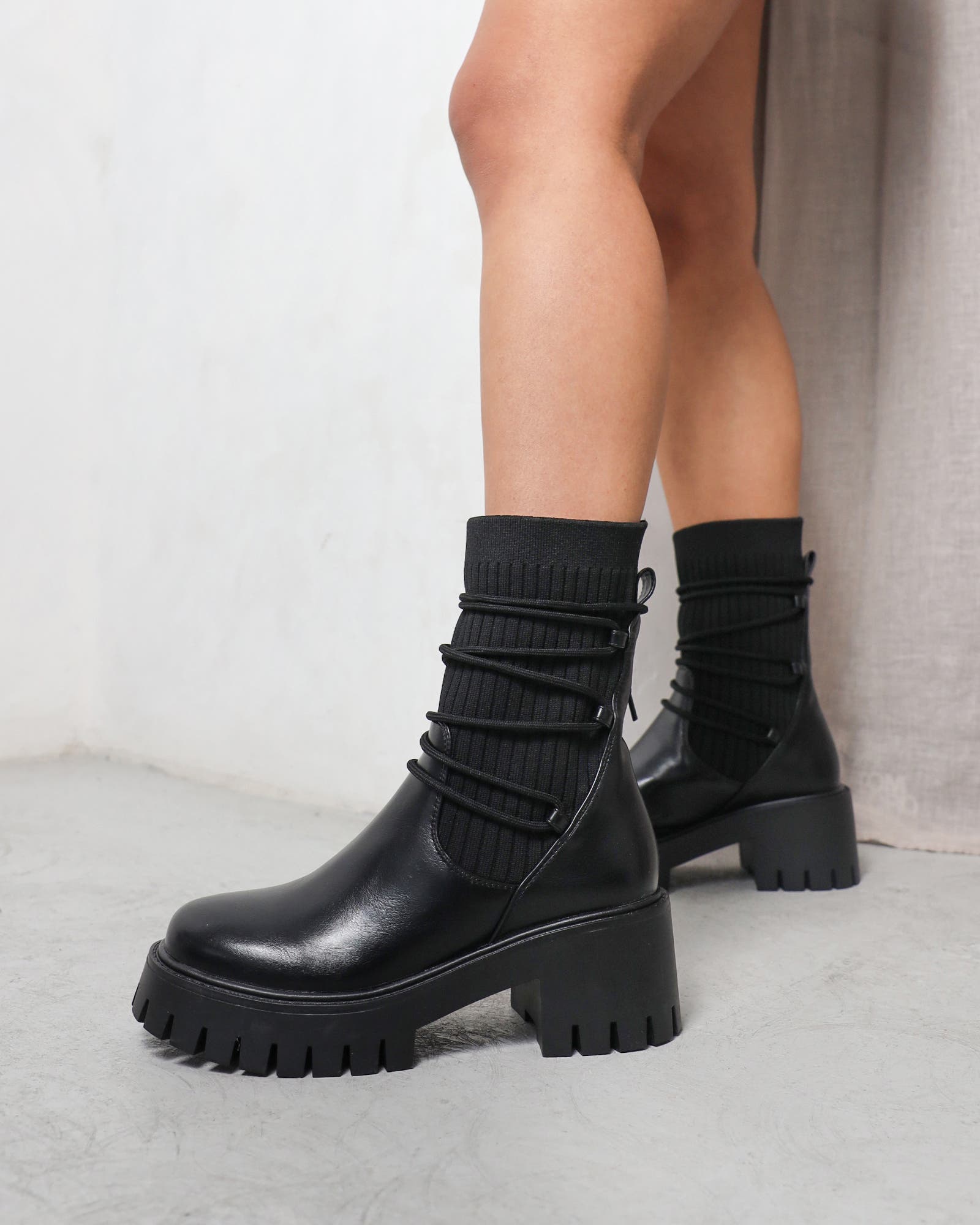 Bance Black Chunky Lace Detail Boots | SIMMI London