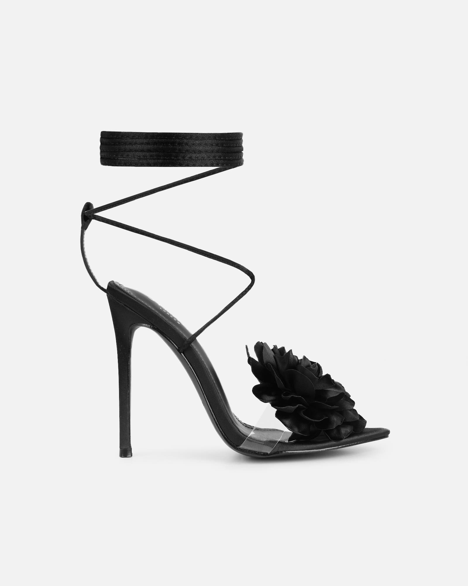 Betty Black Flower Heeled Sandals | SIMMI London
