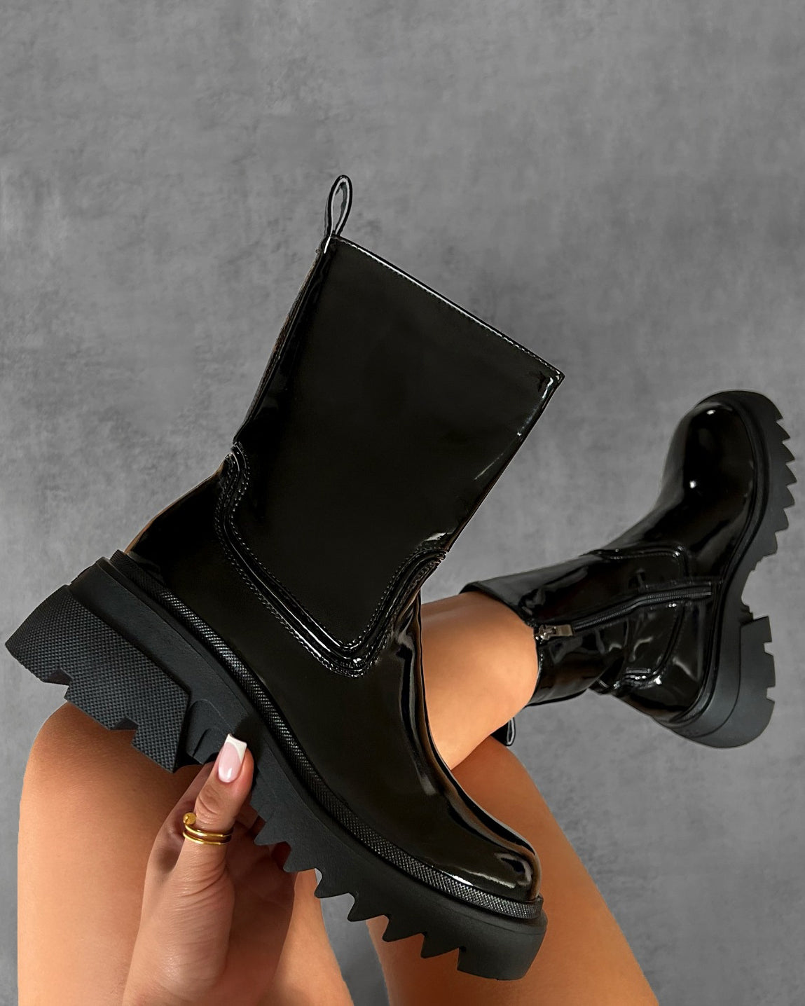 Black Patent Leather Boots Ladies Flat Black Ankle Boots Carlton Black  Patent Chunky Flat Ankle Boots SIMMI London