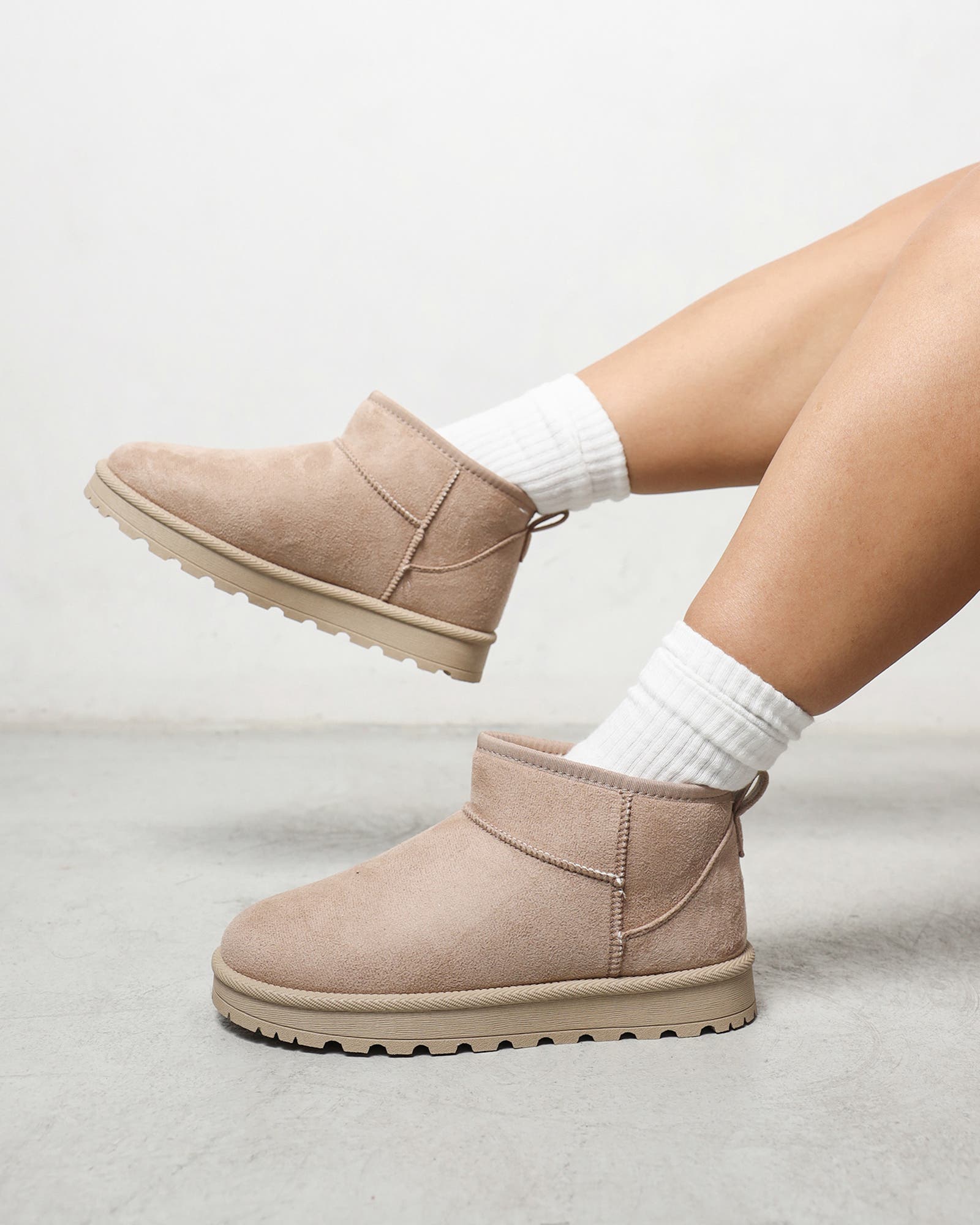 Cari Beige Faux Suede Ultra Low Boots | SIMMI London