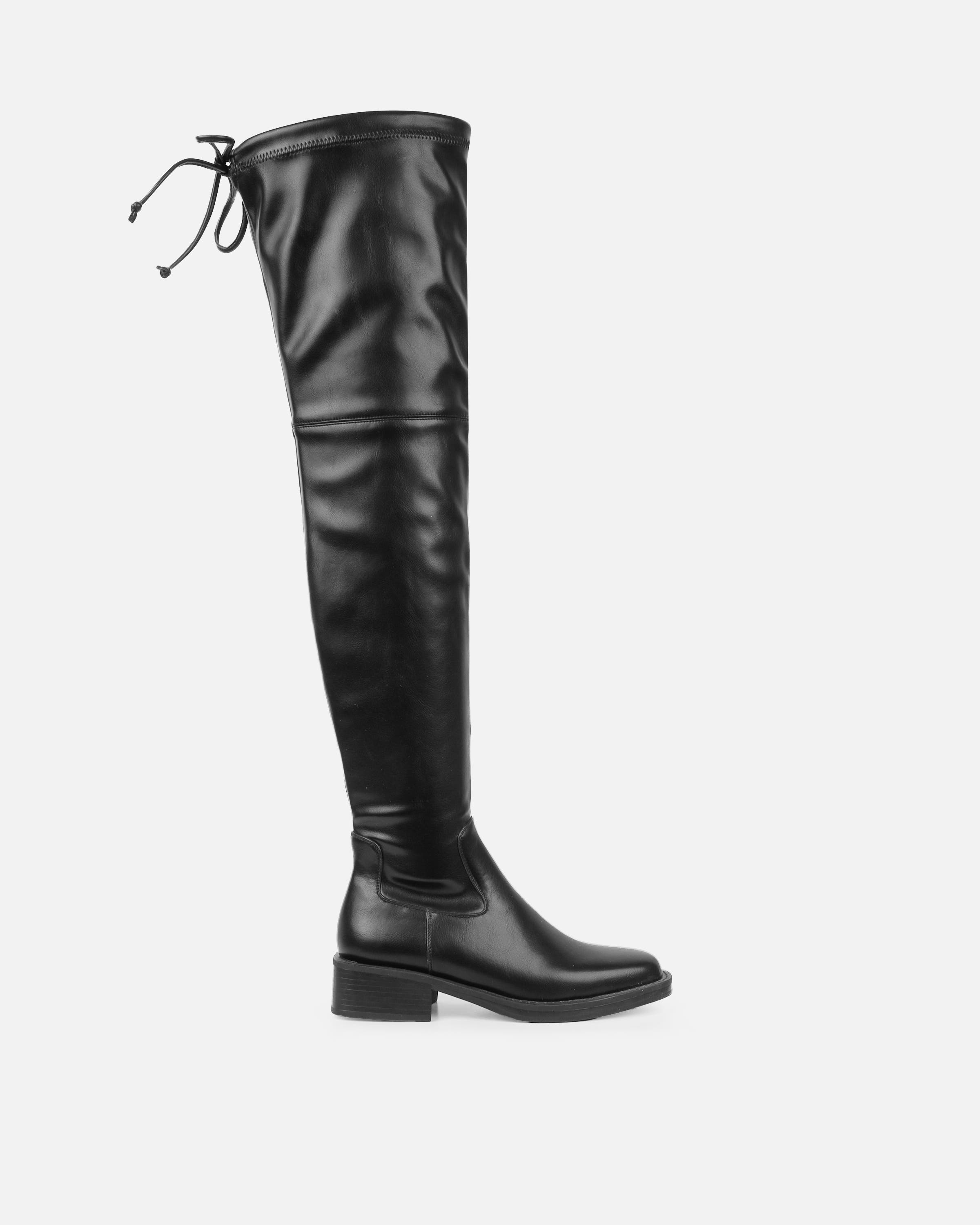Dustin Black Stretch Flat Over The Knee Boots | SIMMI London