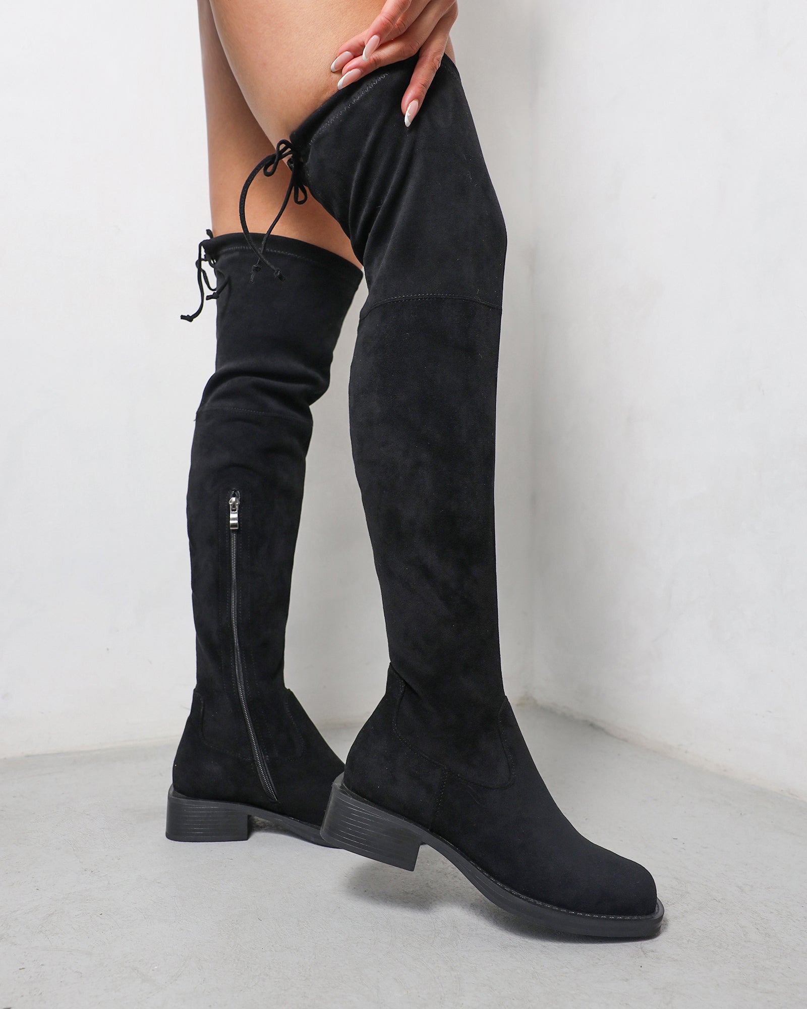 Dustin Black Faux Suede Stretch Flat Over The Knee Boots SIMMI