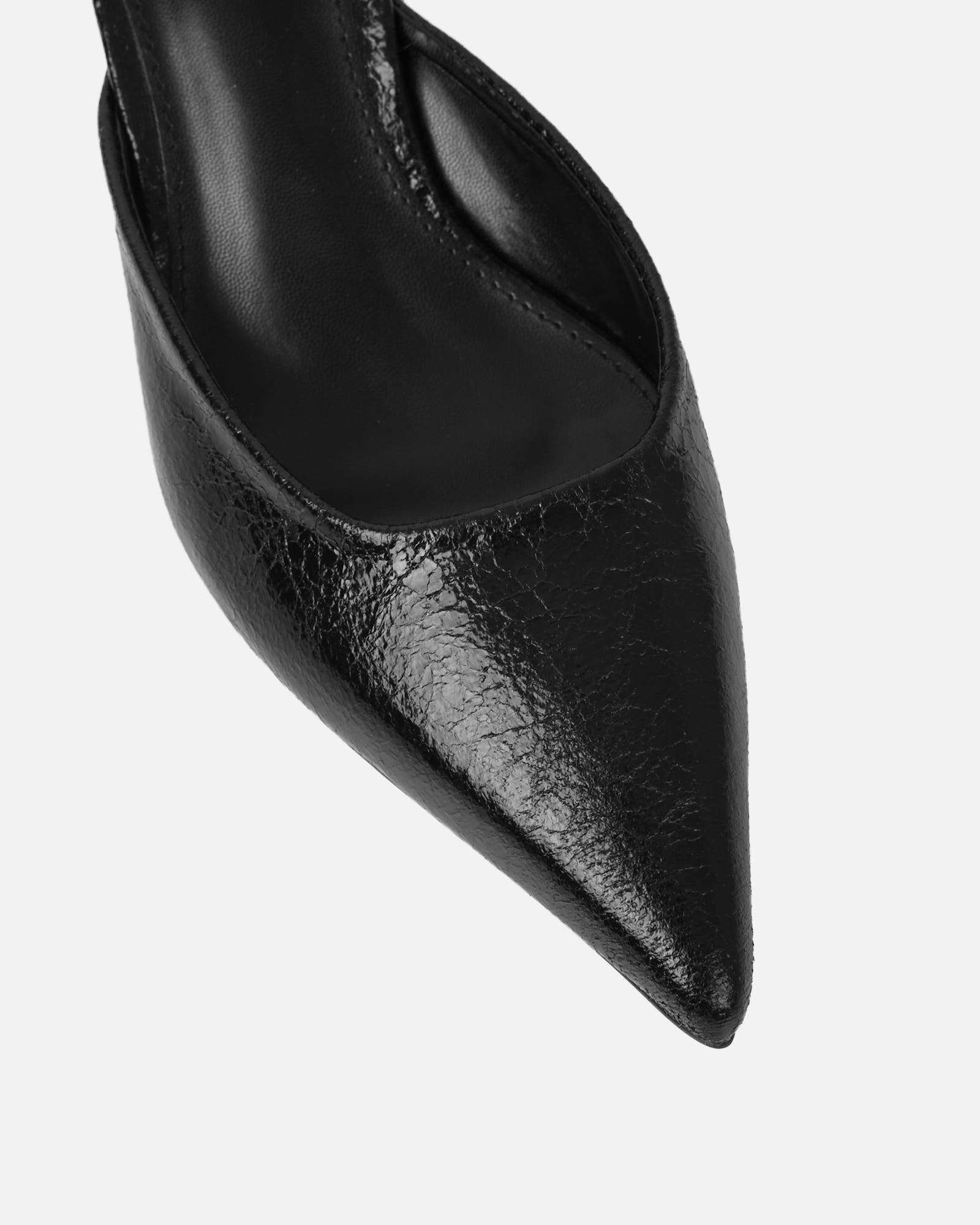 Carson Black Cracked Kitten Heeled Mules | SIMMI London