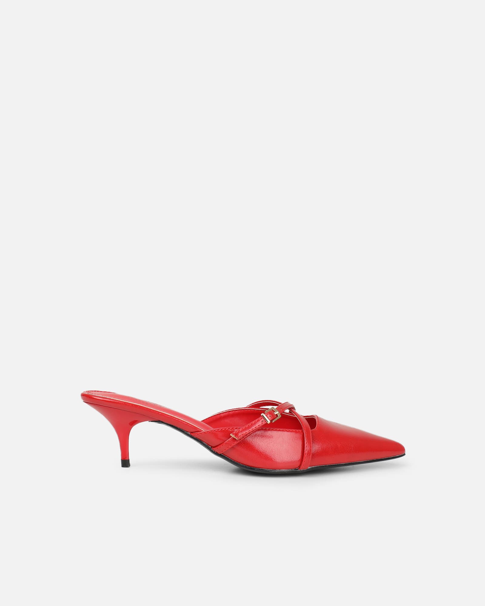 Char red low heel buckle mules | SIMMI London