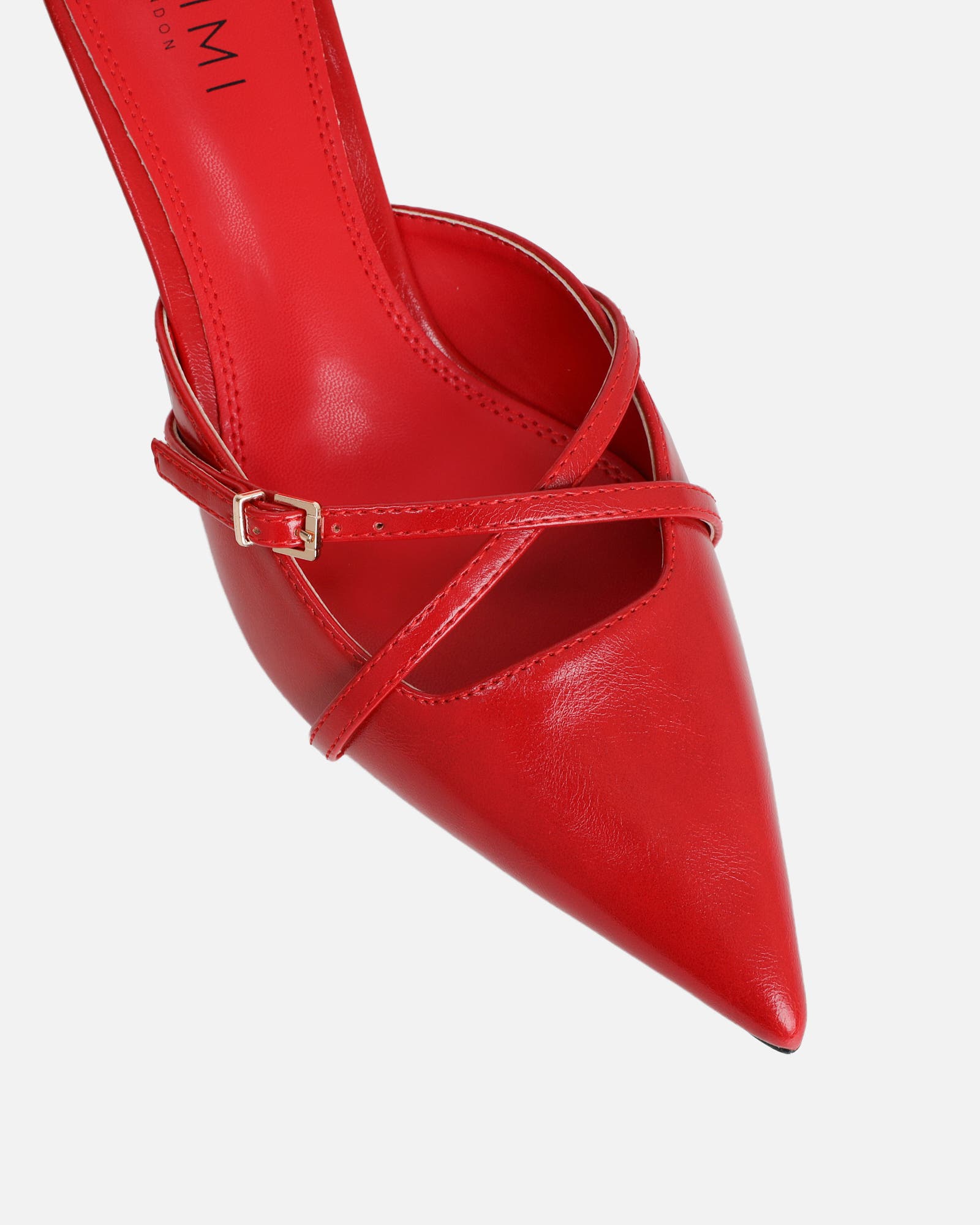 Char red low heel buckle mules | SIMMI London