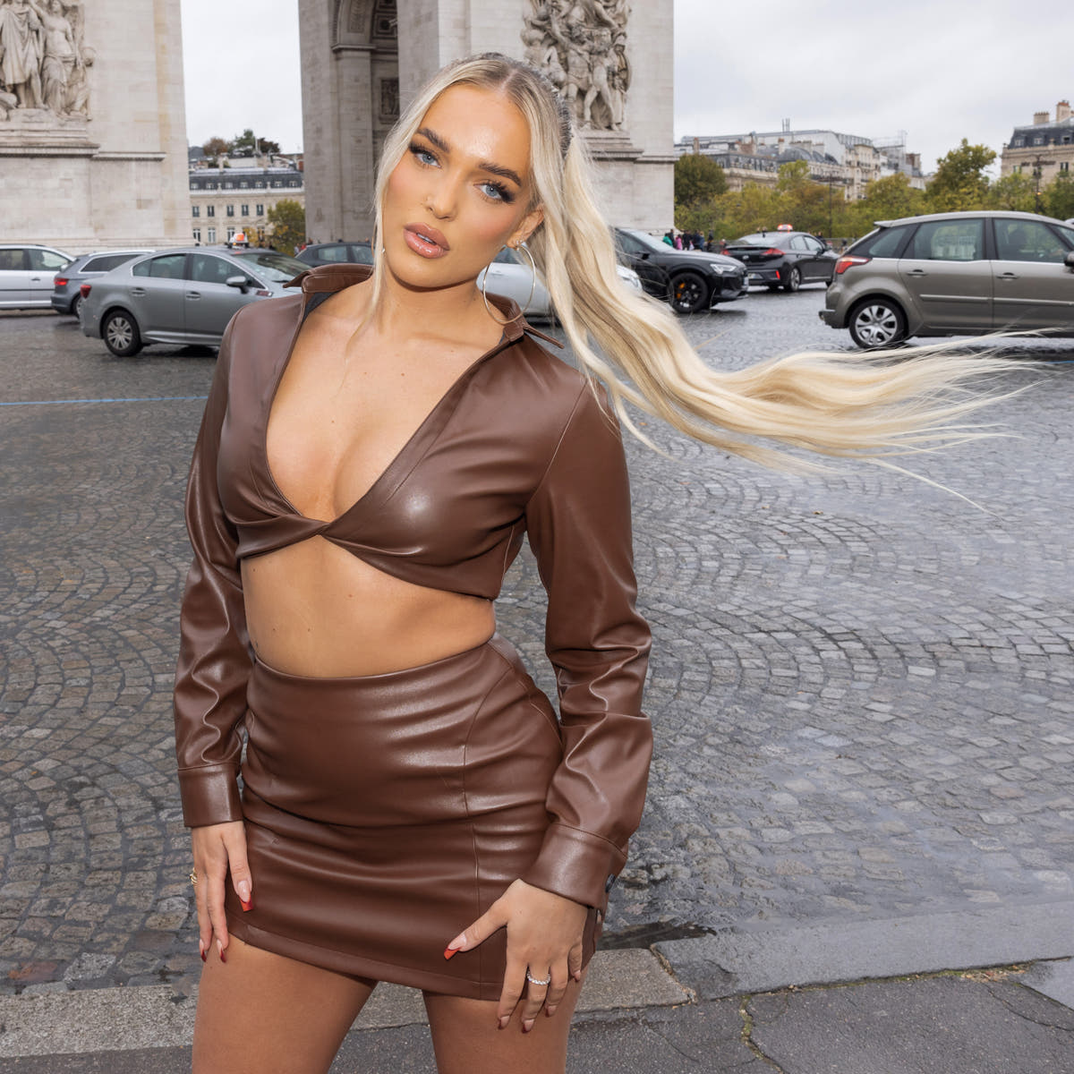 Mary Bedford Coco Chocolate Faux Leather Twist Crop Top | SIMMI London