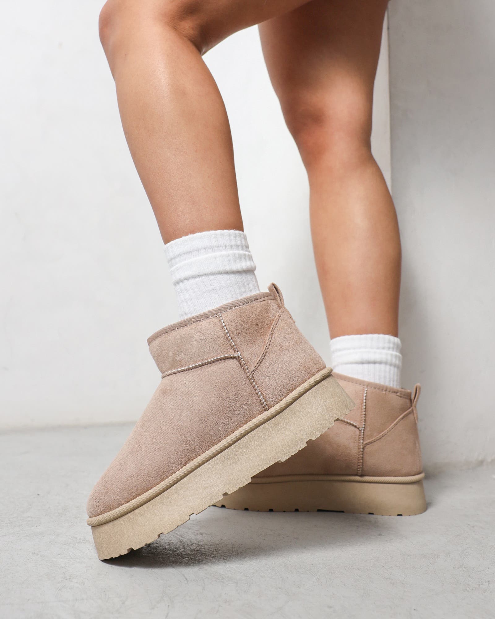 Cori Beige Faux Suede Flatform Boots